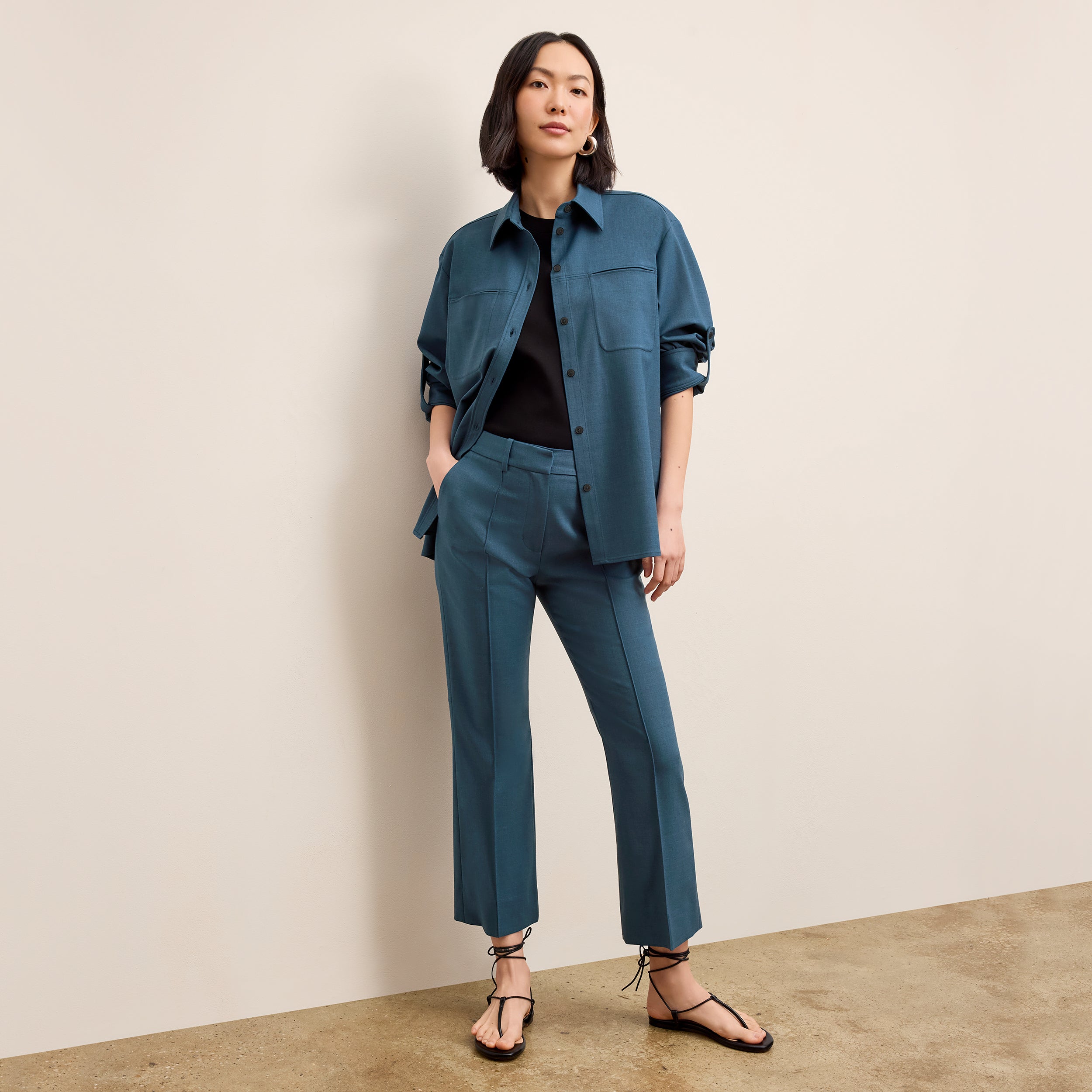 Tessa Kick Flare Trouser - Washable Wool Twill Pants for Women in Bluebell | Comfortable & Stylish Office Wear & Casual Outfits
