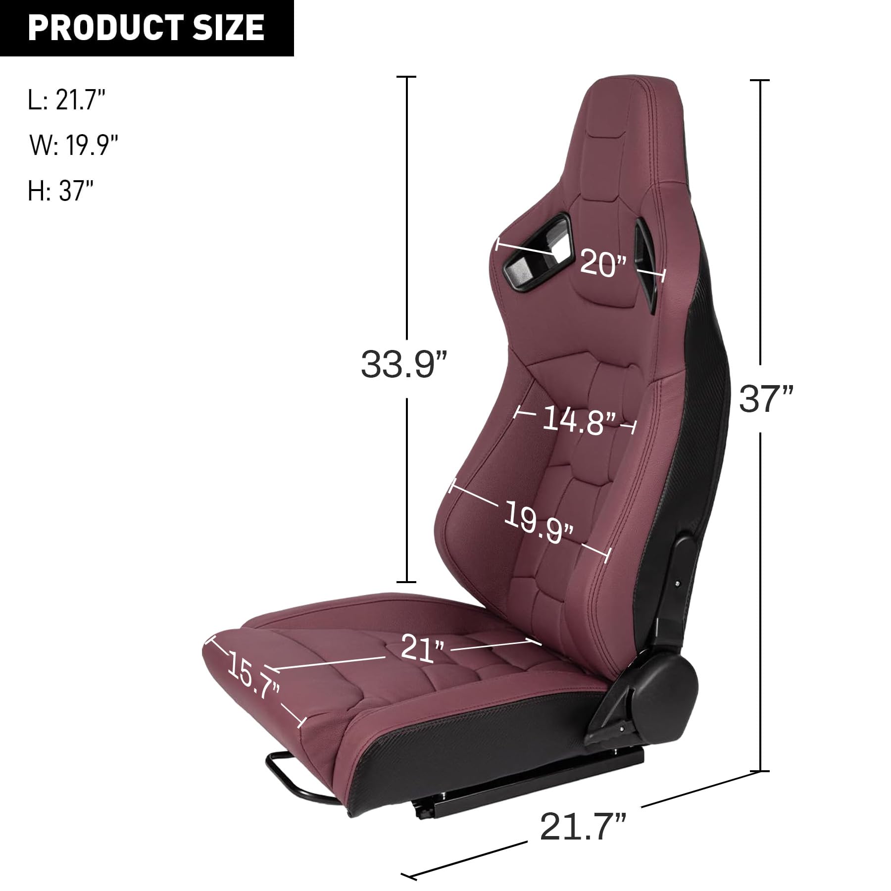 2 Pack Universal PVC Leather Bucket Racing Seats with Dual Lock Sliders for Front-Back Adjustment - Burgundy Red Automotive Racing Seats for Cars, Trucks, SUVs - Perfect for Racing, Drifting & Performance Driving