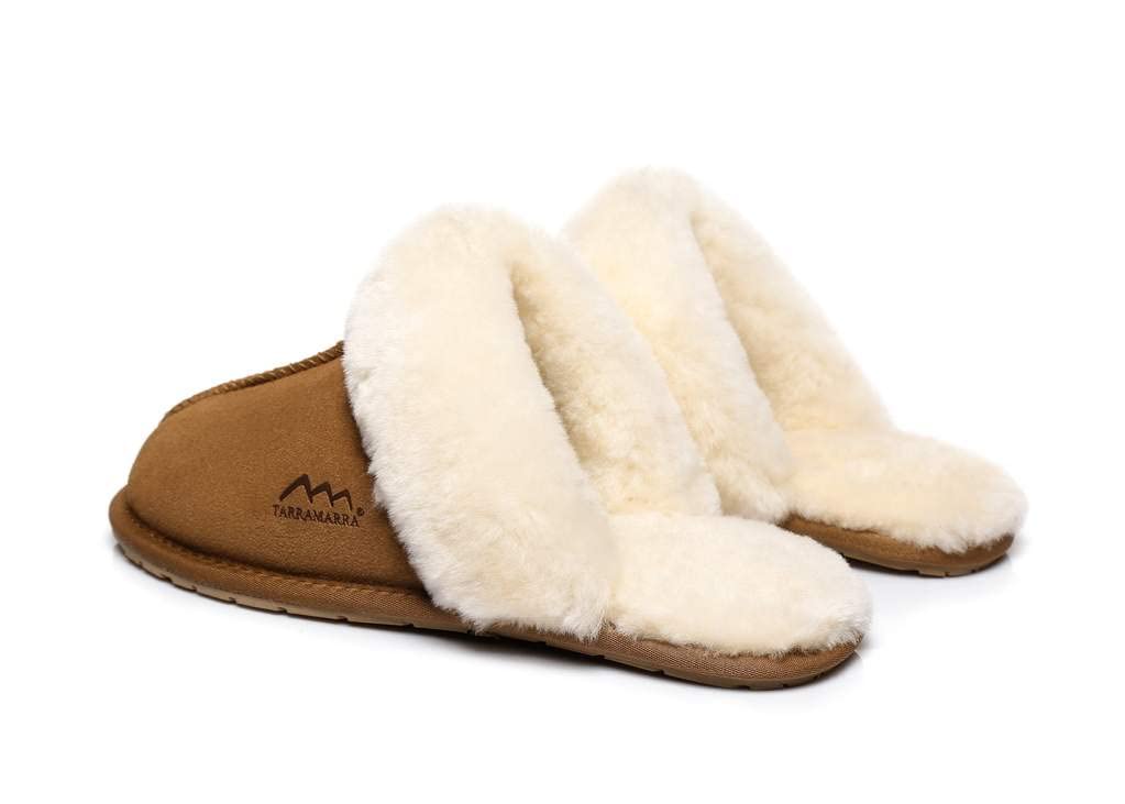 **Tarramarra Women's Rosa Scuff Sheepskin Slippers - Warm Winter Fluffy Shearling House Shoes for Indoor Comfort & Cozy Lounging**