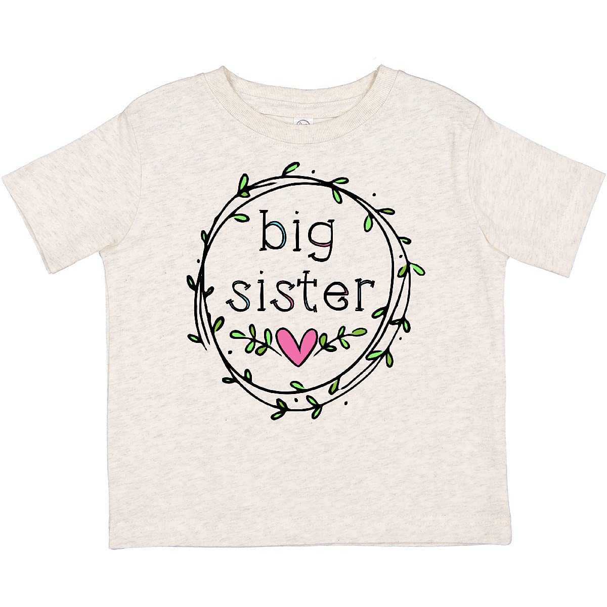 Inktastic Big Sister Toddler T-Shirt with Leaves, Circle & Heart Design - Cute Matching Outfits for Siblings & Family Photos