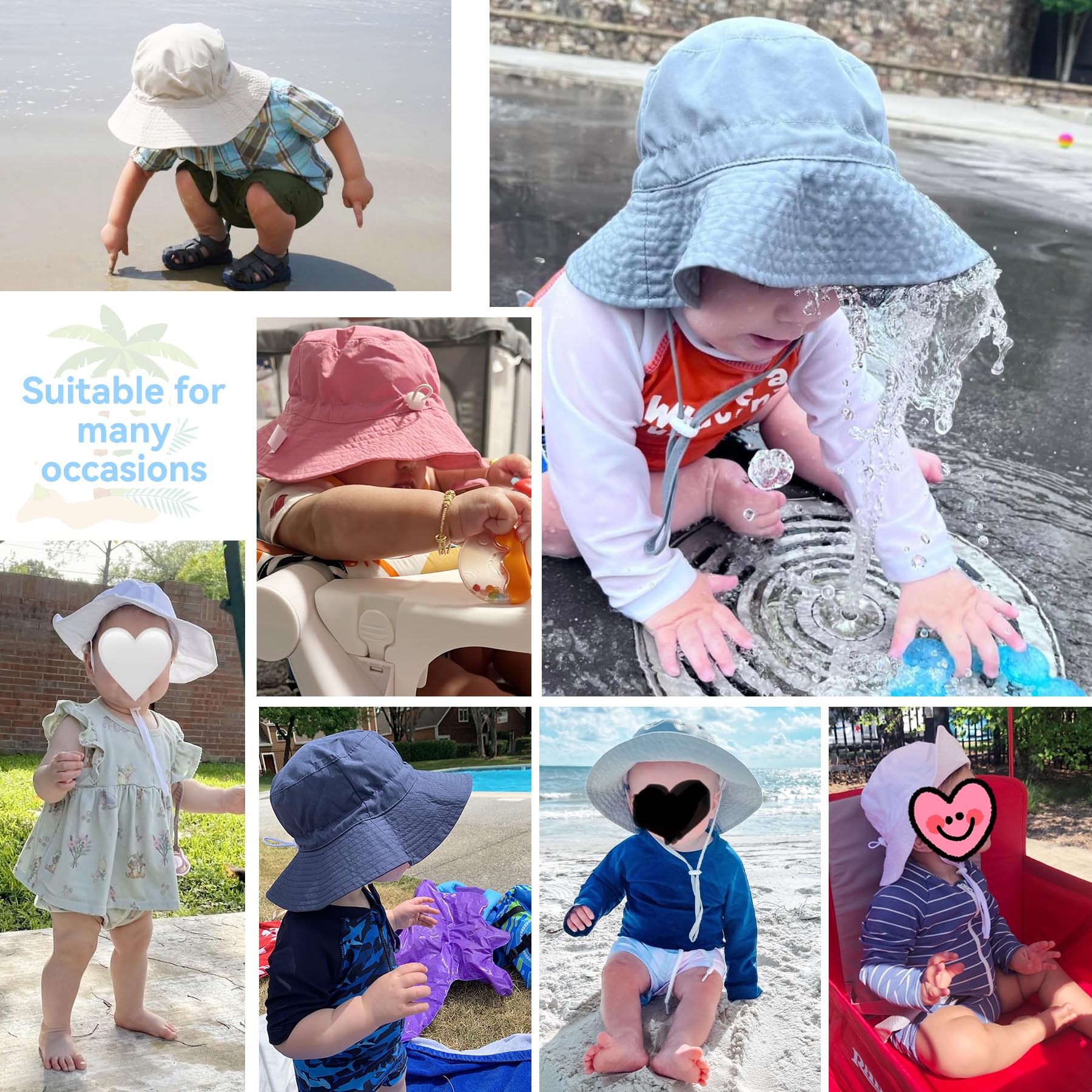 Zando 2Pcs UPF 50+ Baby Sun Hat - Adjustable Toddler Bucket Hats for Boys & Girls 0-8 Years, UV Protection Summer Beach Hat for Outdoor Play, Swimming & Travel