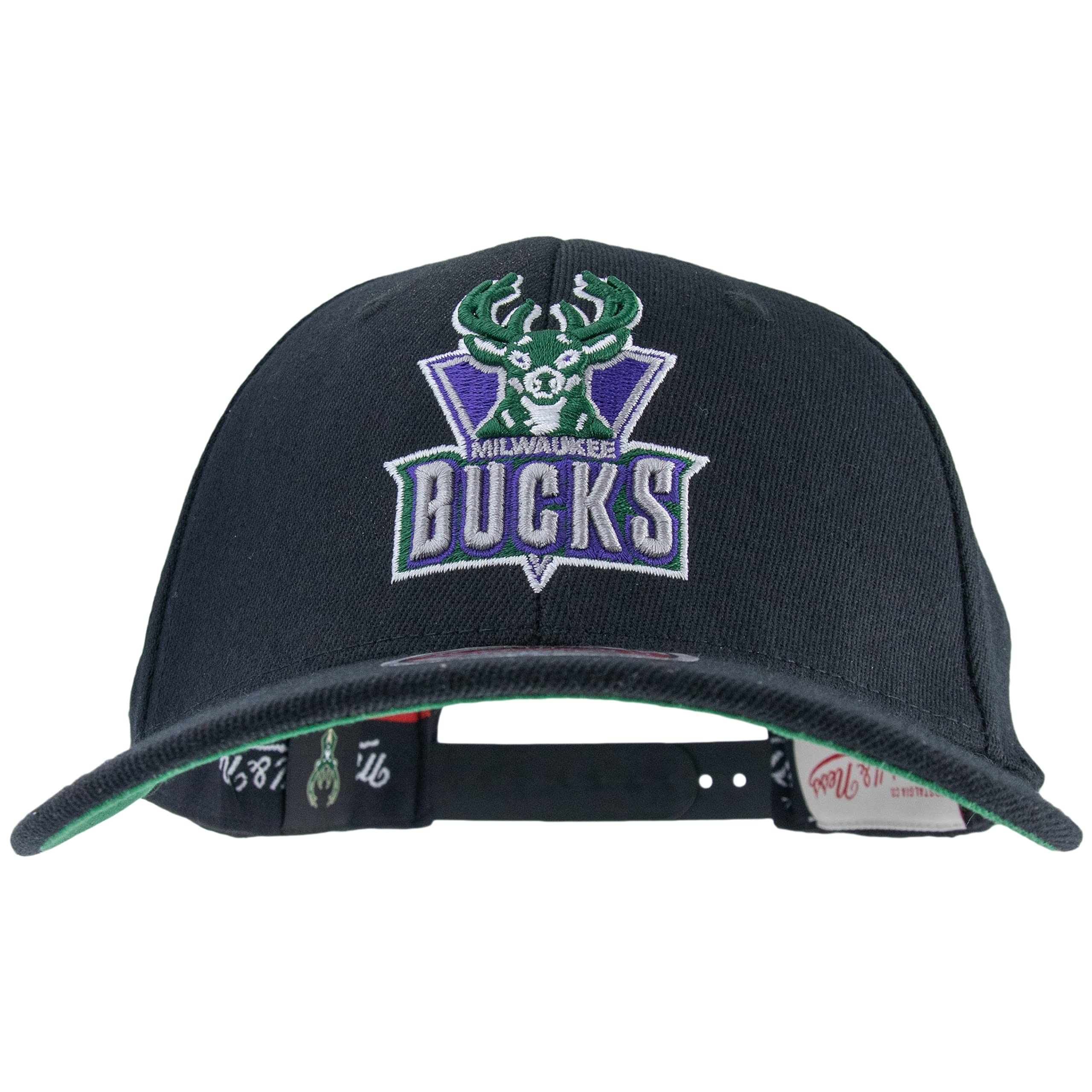 Mitchell & Ness NBA Milwaukee Bucks Snapback Hat - High Crown Adjustable Logo Cap for Men & Women - Perfect for Basketball Games, Streetwear & Casual Outfits