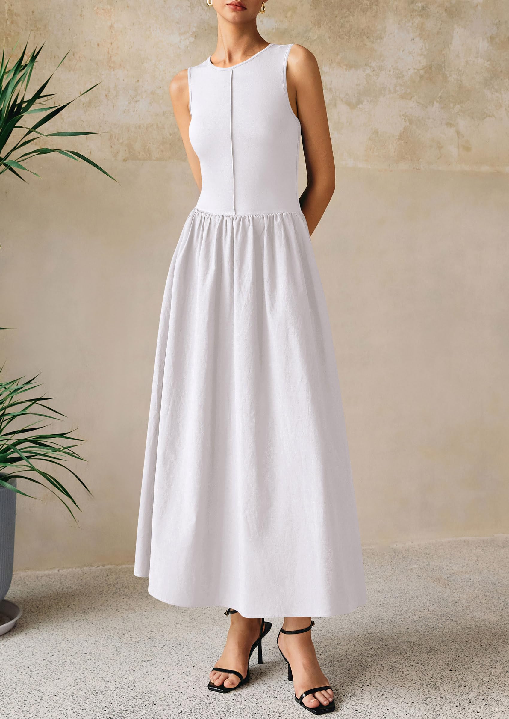 PRETTYGARDEN Women's 2025 Summer Maxi Dress - Sleeveless Patchwork Knit Tank Sundress, Flowy Beach Long Dress for Casual Wear, Vacation & Outdoor Activities
