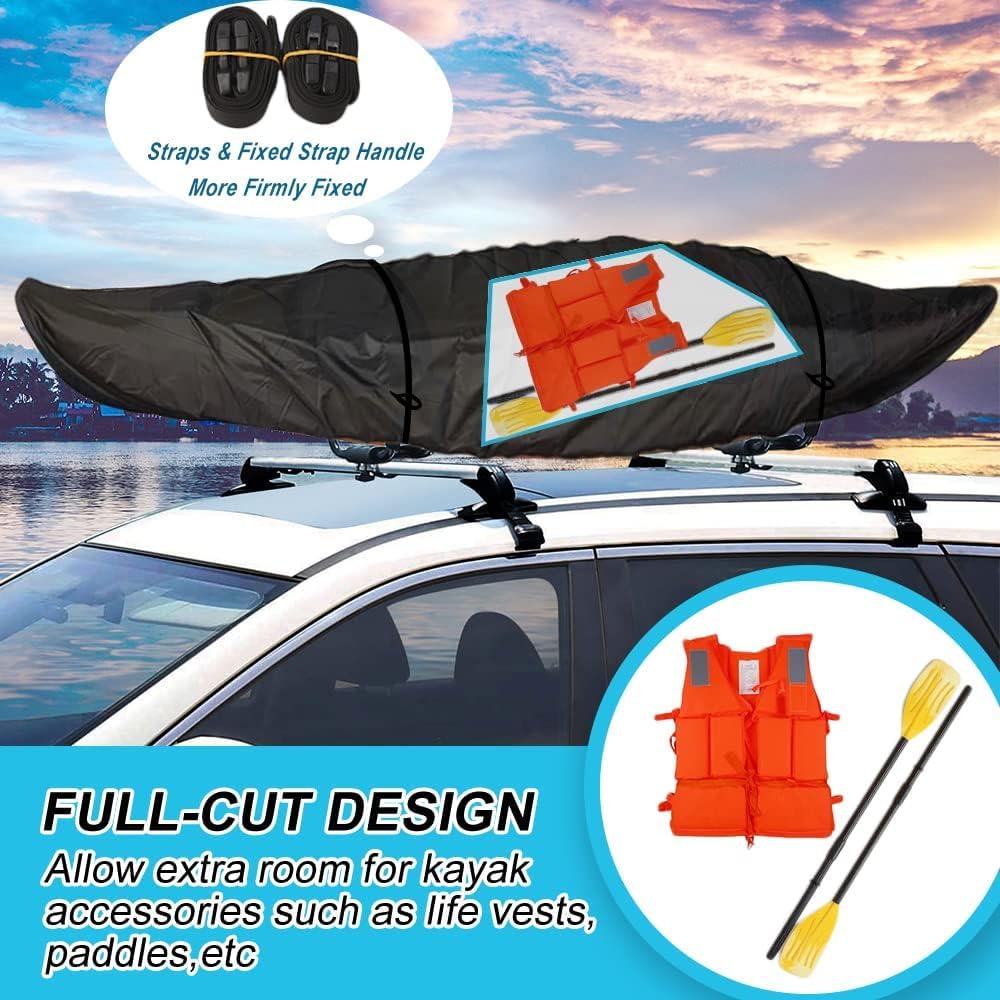 600D Heavy Duty Waterproof & UV-Resistant Kayak Cover - Fade & Tear Proof Canoe Cover with Waterproof Zipper for Indoor/Outdoor Storage - Perfect for Trailering, Boat Storage & All-Weather Protection