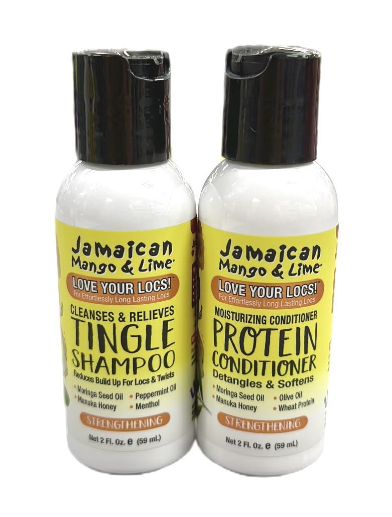 Jamaican Mango Lime Tingle Shampoo & Protein Conditioner Set - 2oz Travel Size Duo for Deep Hydration & Scalp Stimulation | Perfect for Vacation, Gym Bag & On-the-Go Hair Care