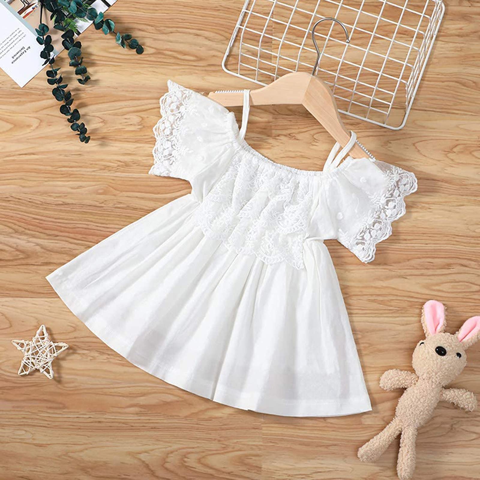 Princess Lace Sundress for Baby Girls - Summer Beach Wedding White Dress for Toddlers | Perfect for Beach Outings, Photo Shoots & Special Occasions