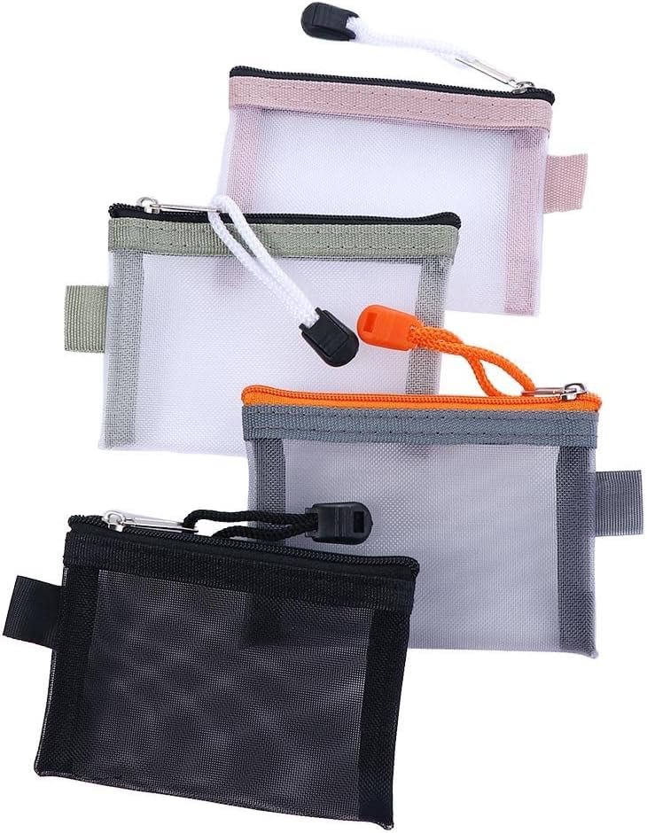 Jowxsx Pink Mesh Storage Bags - Small Zipper Pouch for Travel, Wallet, ID & Credit Card Holder - Nylon Cosmetic Bag & Transparent File Organizer - Perfect for Daily Use, Office, School & Travel Accessories