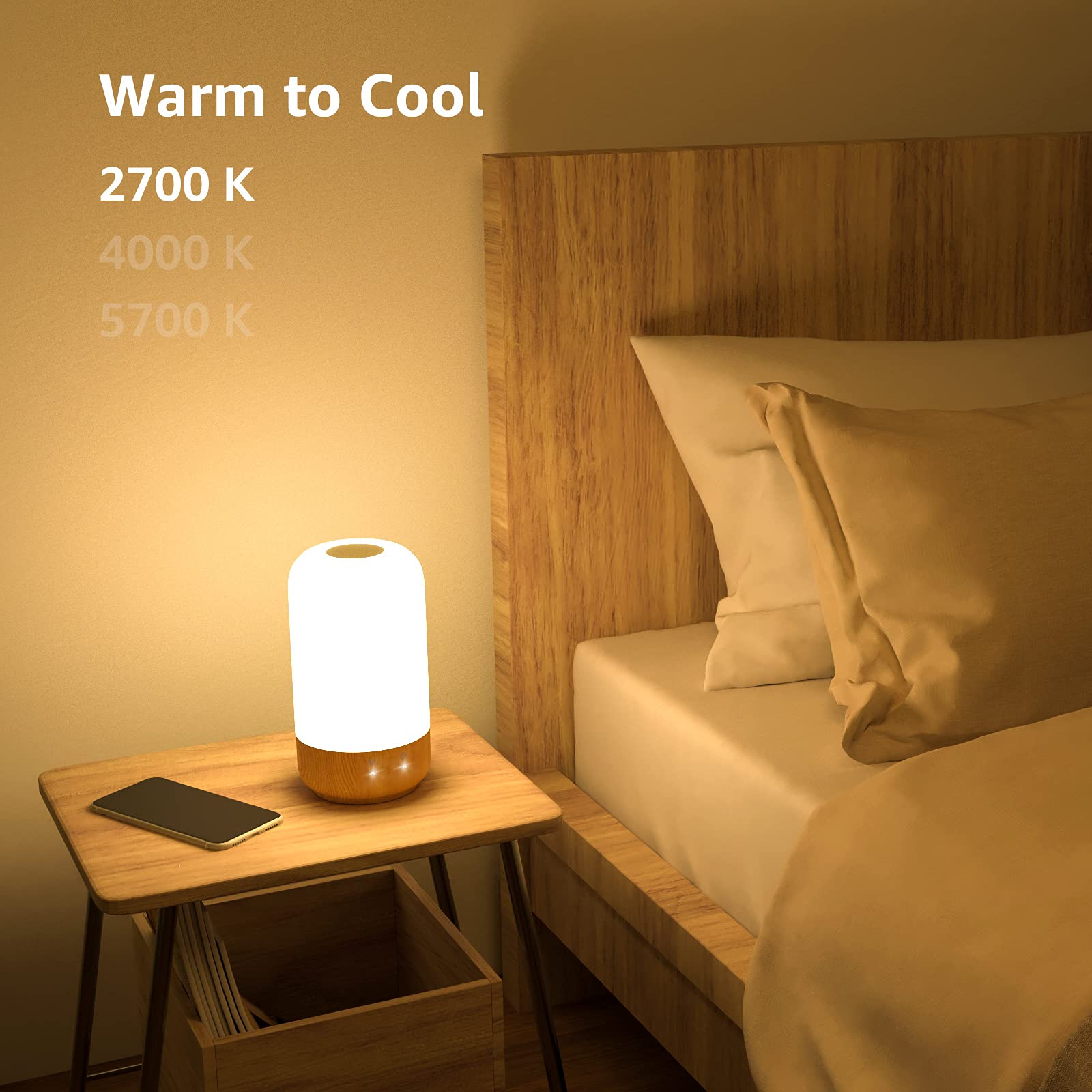 Lepro LED Touch Table Lamp - Dimmable Bedside Night Light with Auto-Off Timer, 350lm Adjustable Warm White/Cool White & RGB Color Changing Mood Lighting (Wood Grain) - Perfect for Bedrooms, Living Rooms & Home Office Lighting