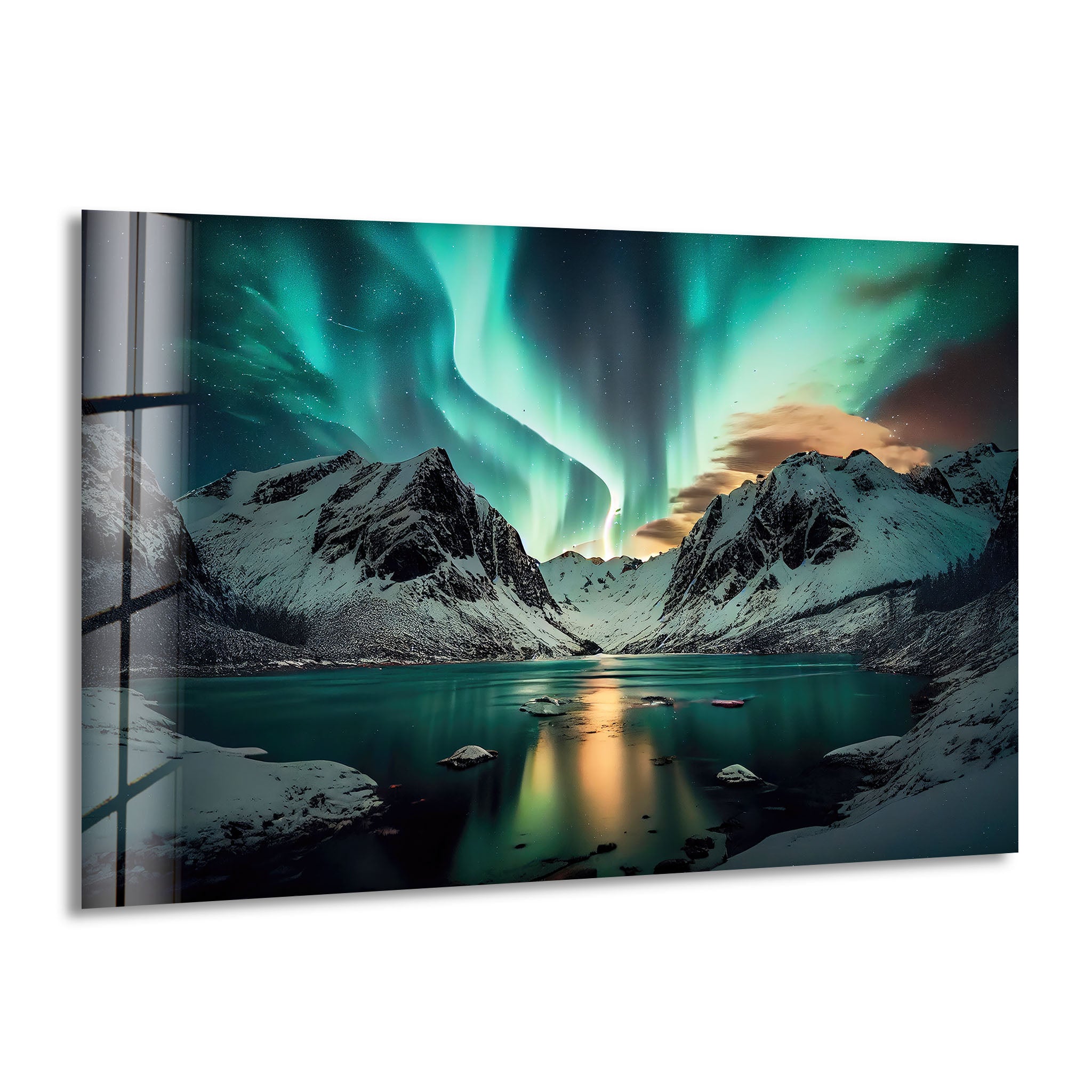 Aurora Borealis Green Lights Glass Wall Art - Northern Lights Decor for Living Room, Bedroom & Office - Handmade Glass Mural for Home & Office Decor