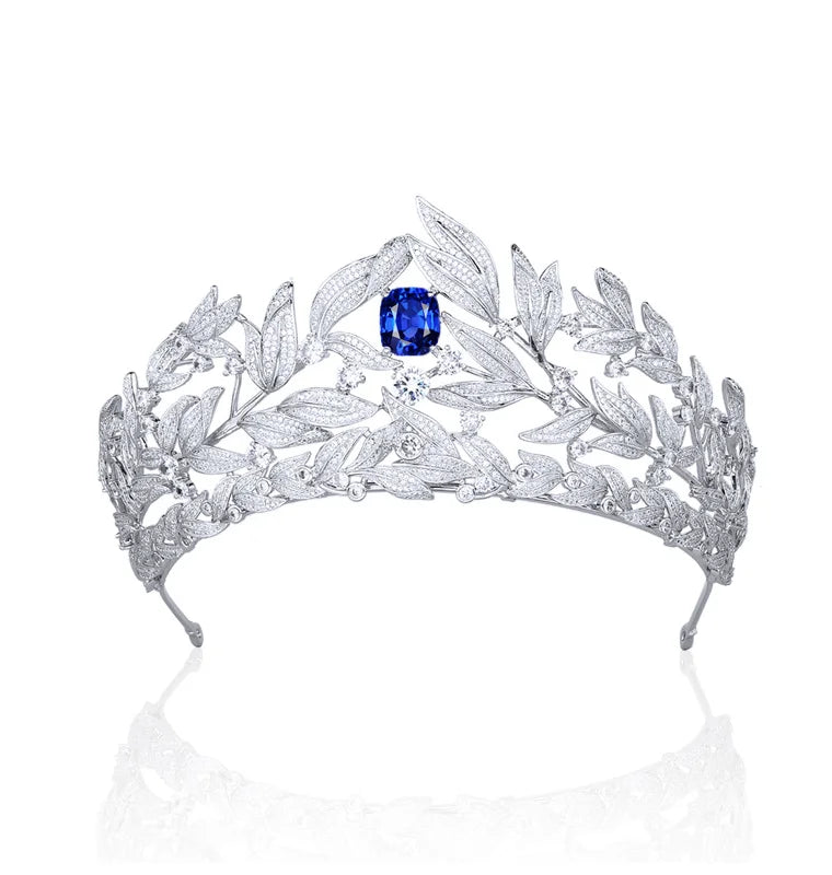 Luxury Platinum Plated Leaf Tiara with Cubic Zirconia - Elegant Bridal Crown for Weddings, Proms & Special Occasions | Perfect for Brides, Prom Queens & Pageant Winners