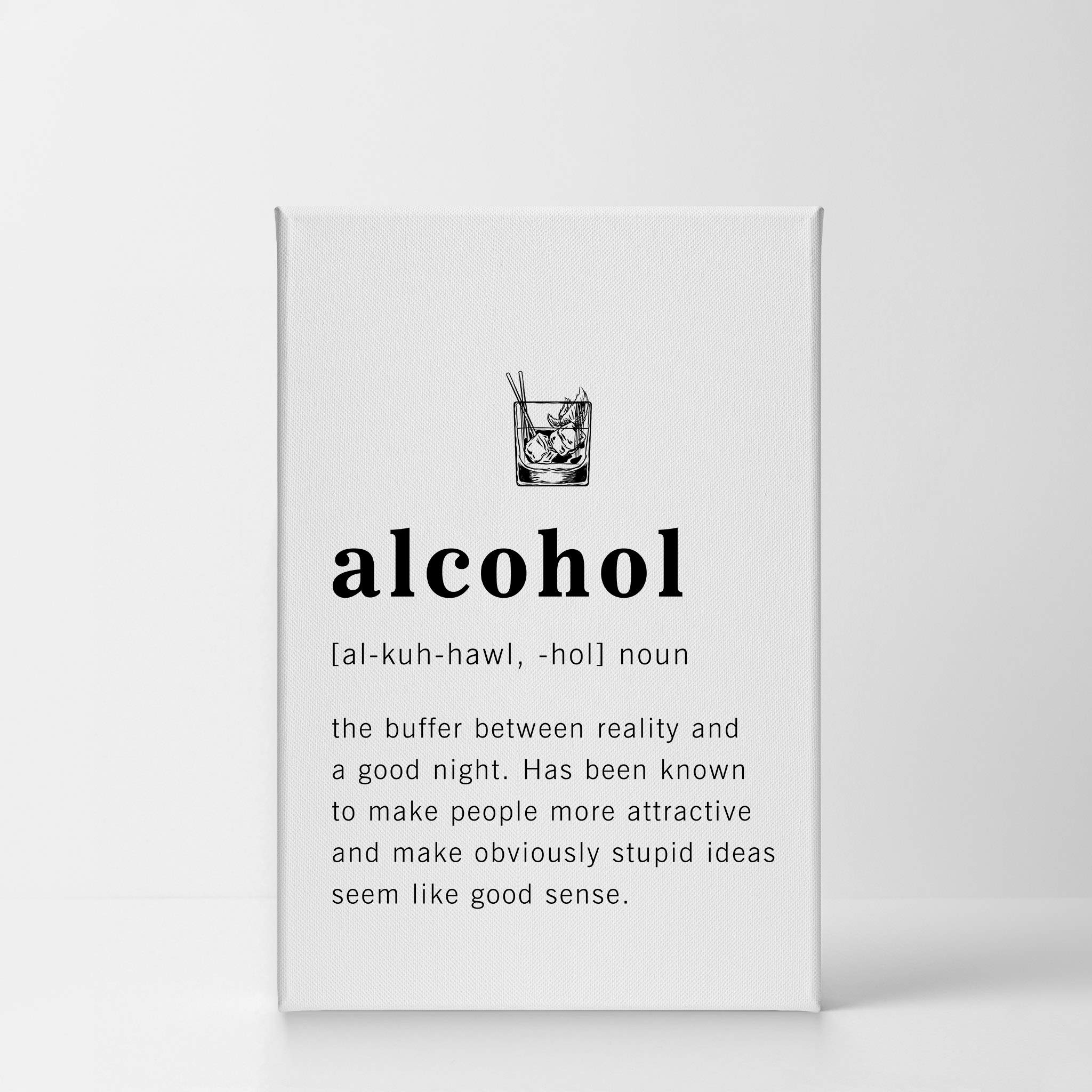 Funny Alcohol Definition Dictionary Canvas Print - Inspirational Quote Wall Art for Office, Living Room, Bedroom & Bathroom Decor - Ready to Hang 36x24 Inches - Made in USA | Perfect for Home Bars, Man Caves & Gag Gifts