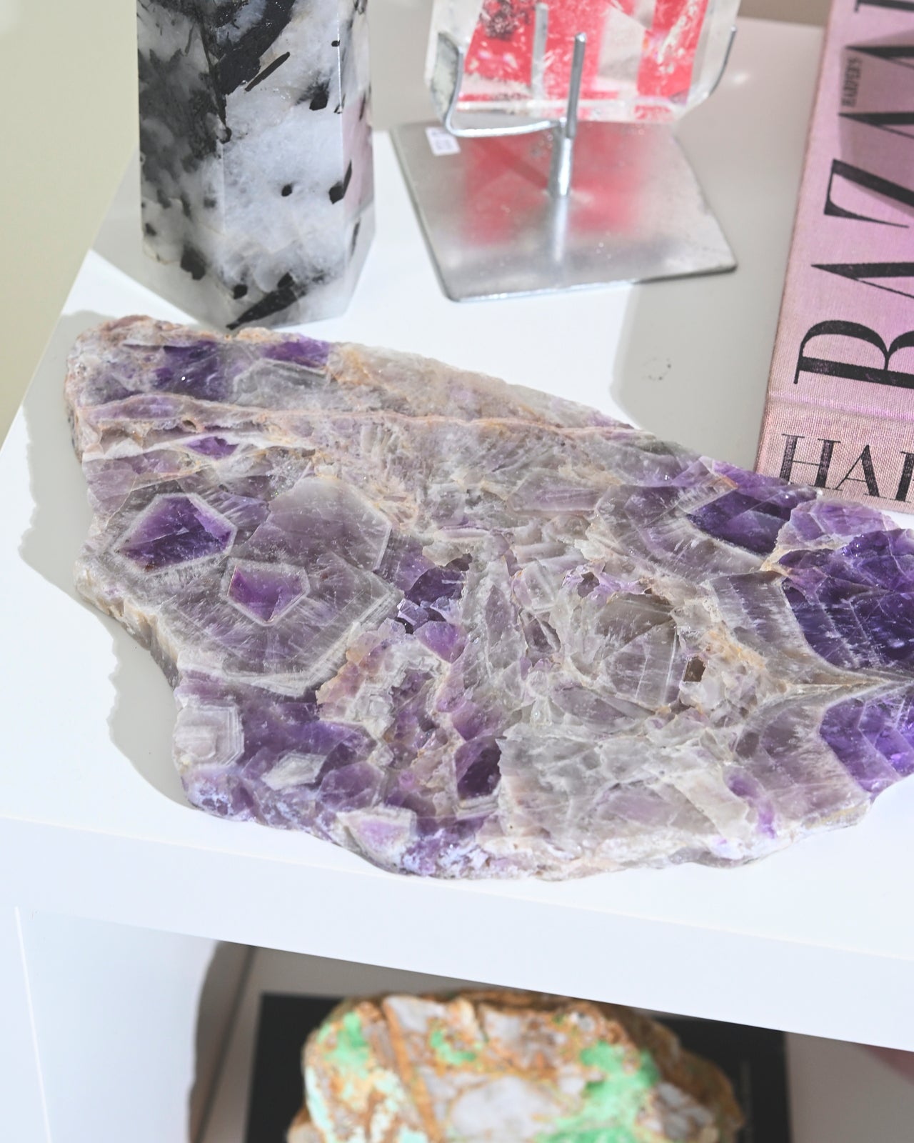 Natural Chevron Dream Amethyst Slab - Premium Healing Crystal for Meditation, Home Decor & Spiritual Gifts | Perfect for Yoga Rooms, Office Desks & Crystal Collections