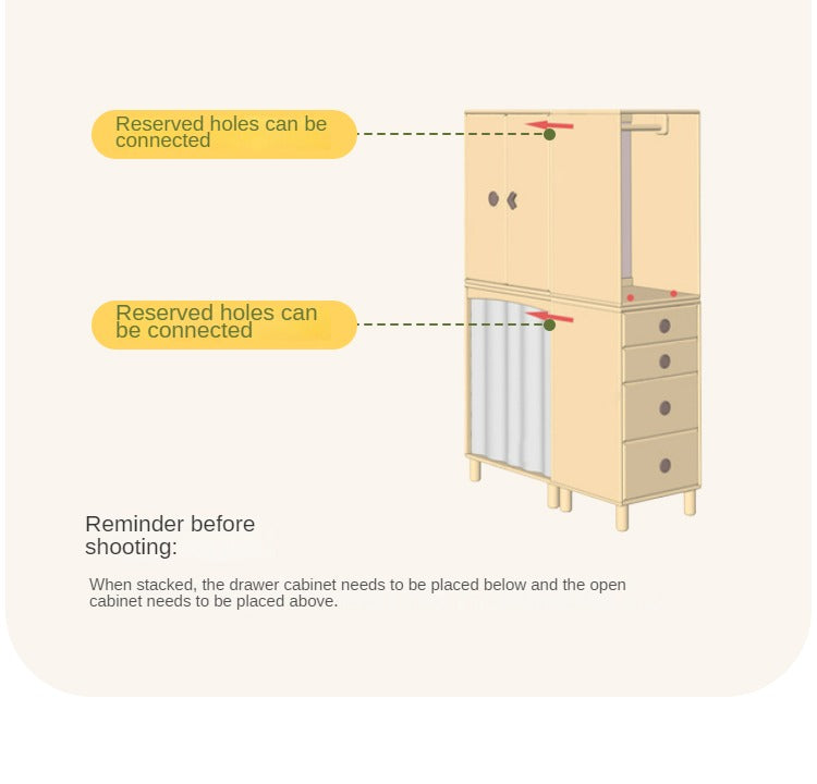 Solid Wood Beech & Rubber Kids Wardrobe - Multi-Functional Storage Cabinet for Bedroom, Nursery, and Playroom Organization