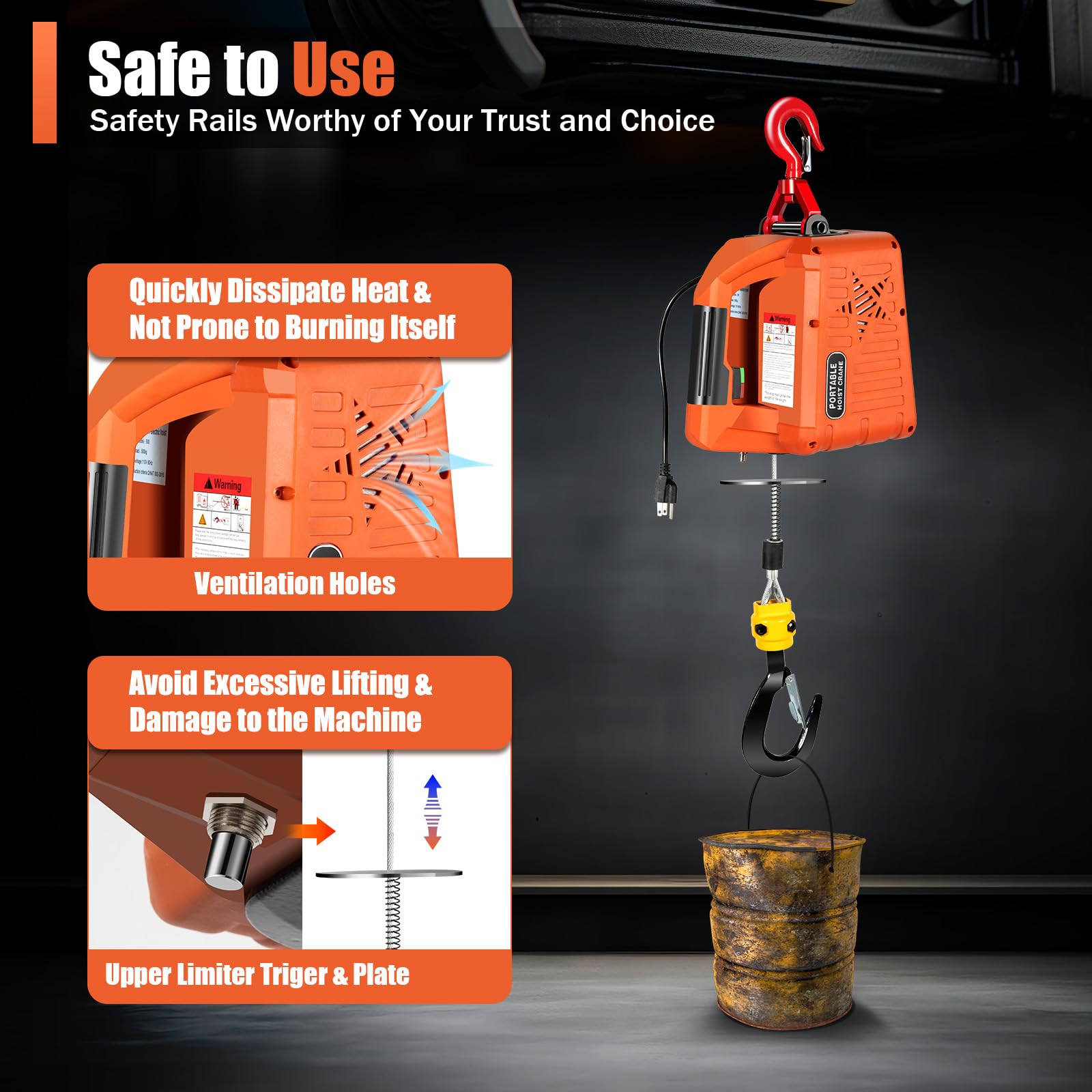 3 in 1 Electric Hoist Winch 1500W - Portable Winch with Wired/Wireless Remote Control - 110V Power Crane - 25ft Lift Height & 1100LBS Capacity - Garage, Warehouse, Construction, Auto Repair, Boat Lifting & Towing Equipment