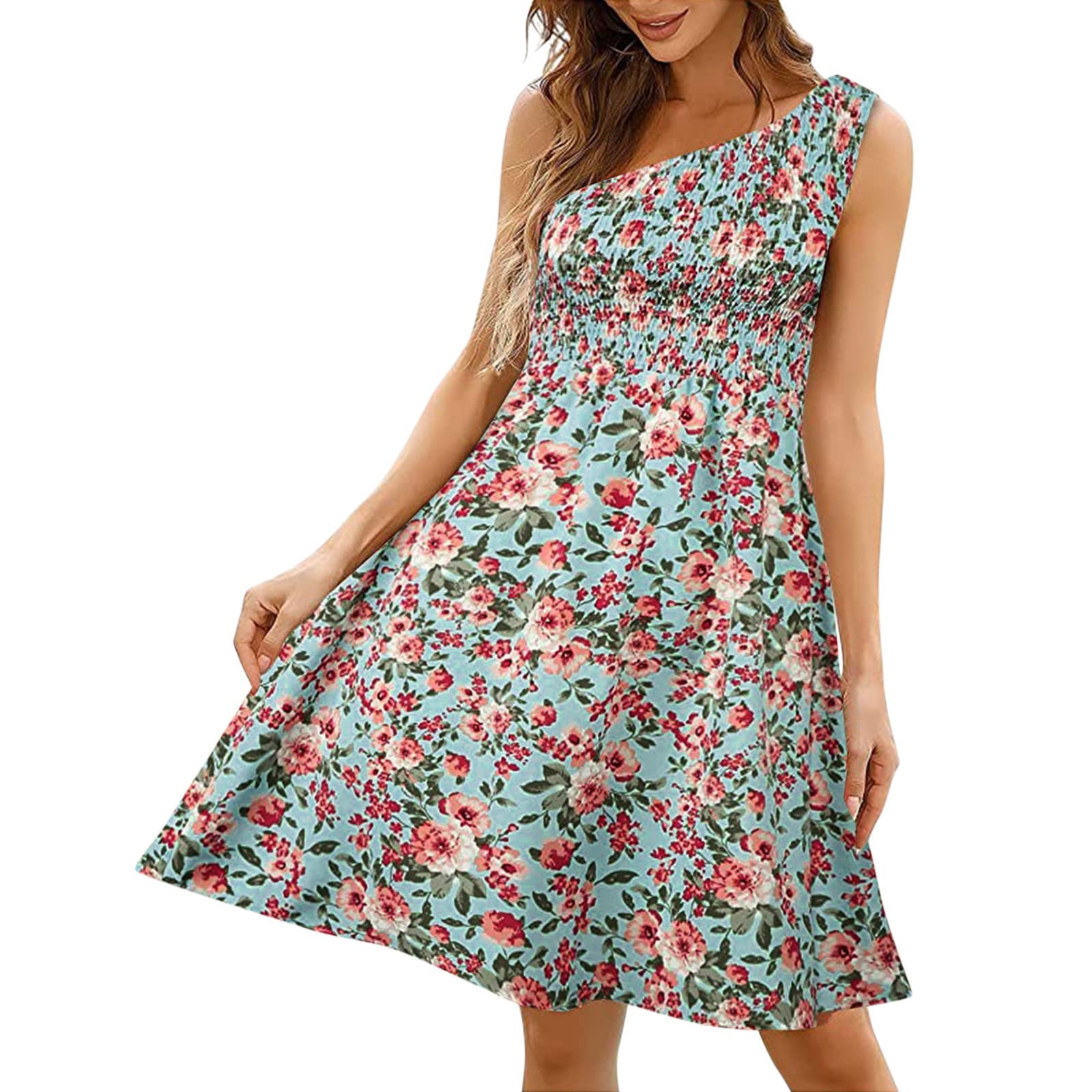 MAYW Women's Sexy One Shoulder Summer Dress - Floral Print Backless Sundress for Beach, Vacation & Casual Wear | Lightweight & Comfortable