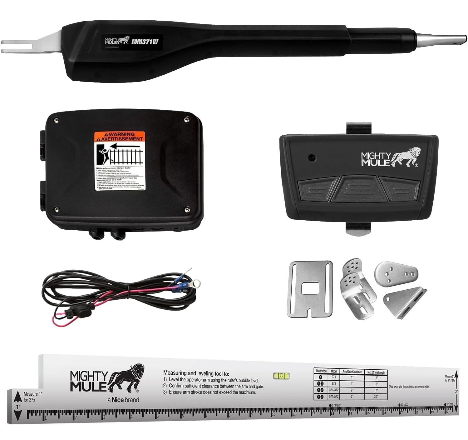Mighty Mule MM371W-A Automatic Single Gate Opener - Heavy Duty Black Upgraded Kit for Driveway, Farm & Ranch Security | Easy DIY Installation