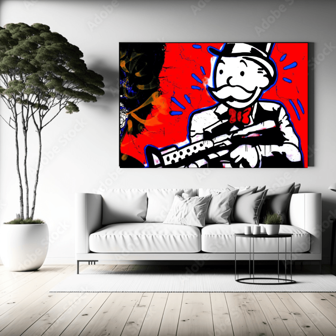 Alec Monopoly Money Man Gangster Scarface Canvas Wall Art - Pop Culture Home Decor for Living Room, Office & Man Cave