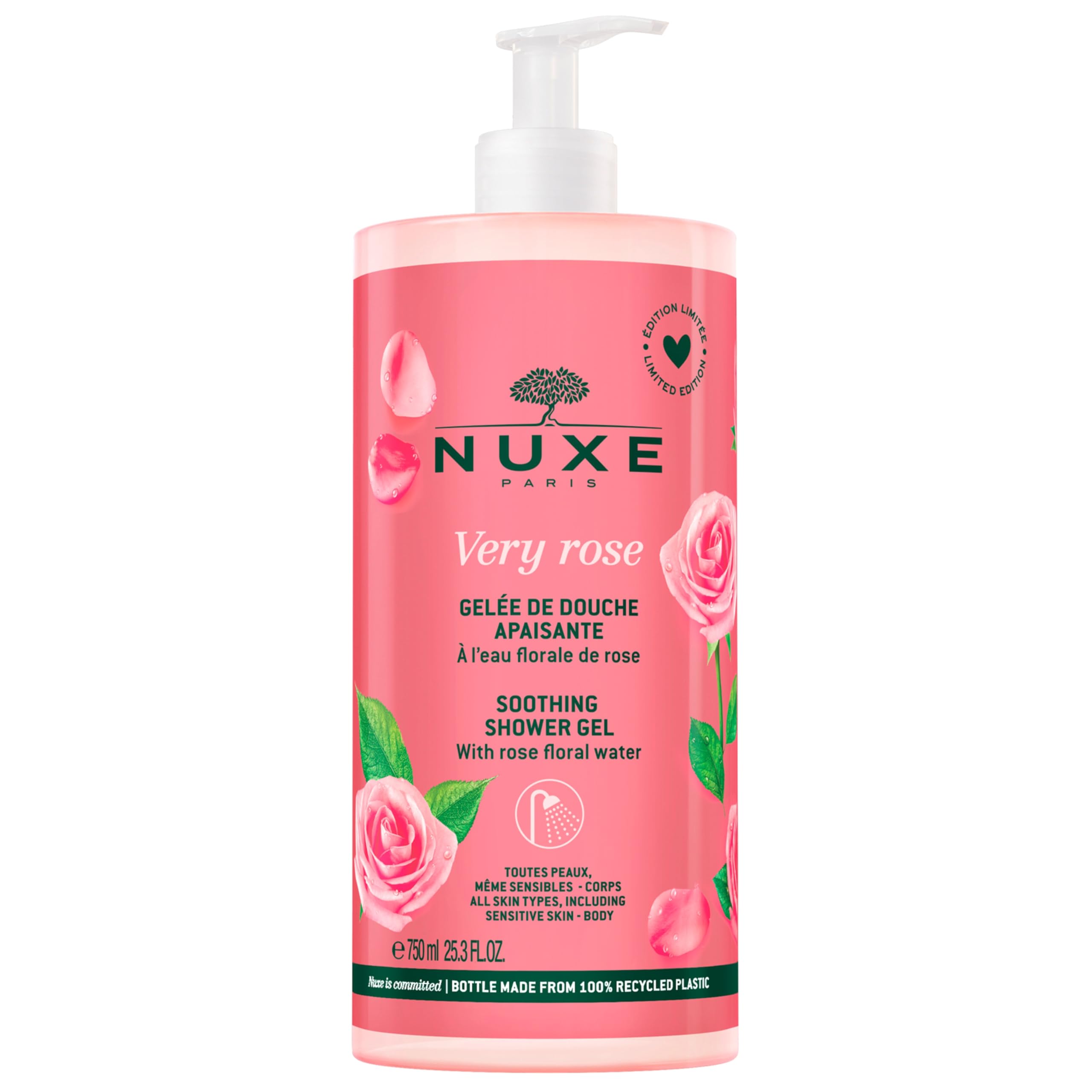 Nuxe Very Rose Soothing Shower Gel 750ml - Hydrating & Calming for Sensitive Skin - Perfect for Daily Use & Relaxing Bath Time