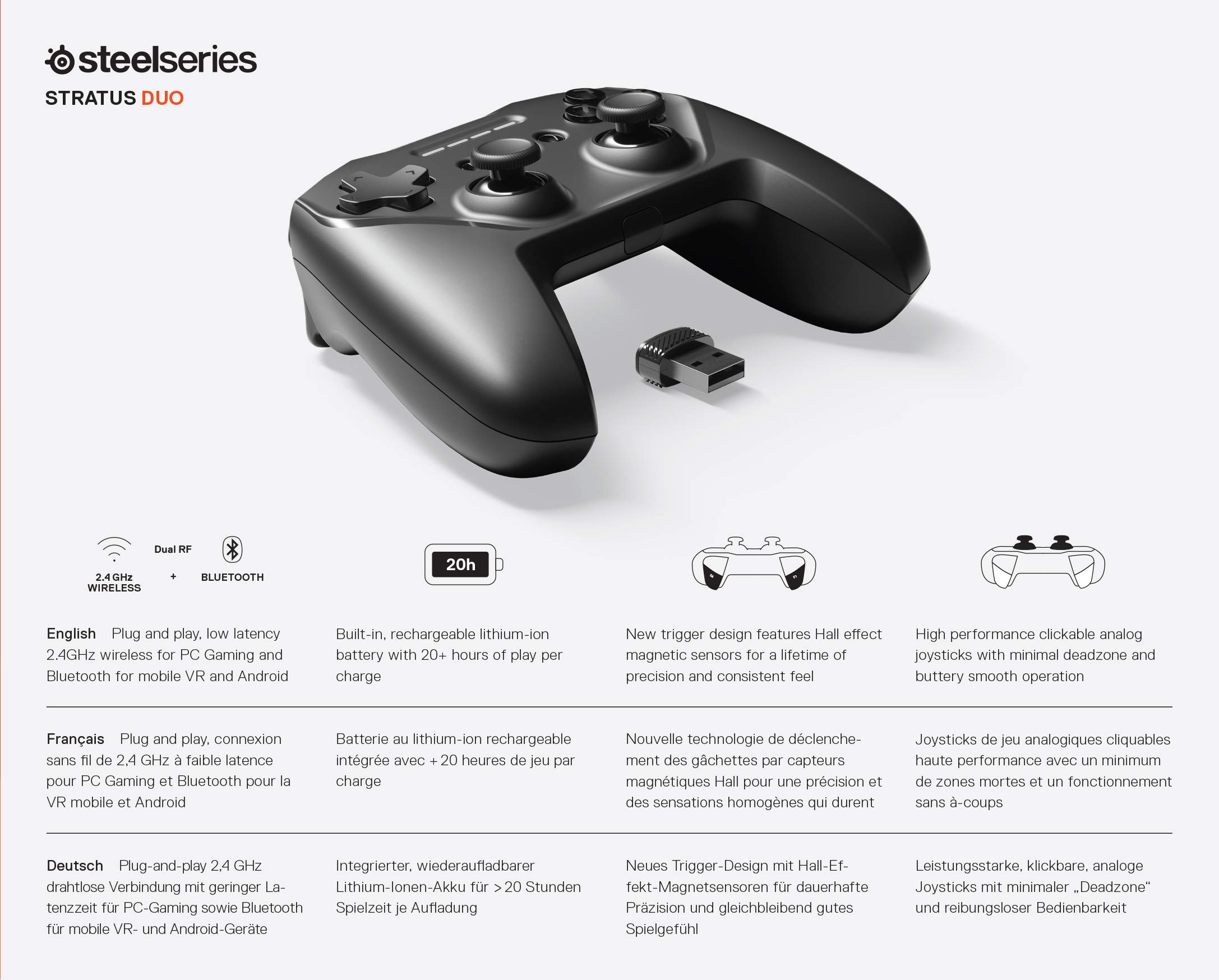 SteelSeries Stratus Duo Wireless Gaming Controller for Android, Windows, VR & Chromebooks - Dual-Wireless Bluetooth/USB Gaming Pad - Premium Build for Fortnite Mobile & PC Gaming - Perfect for Cloud Gaming & VR Setups