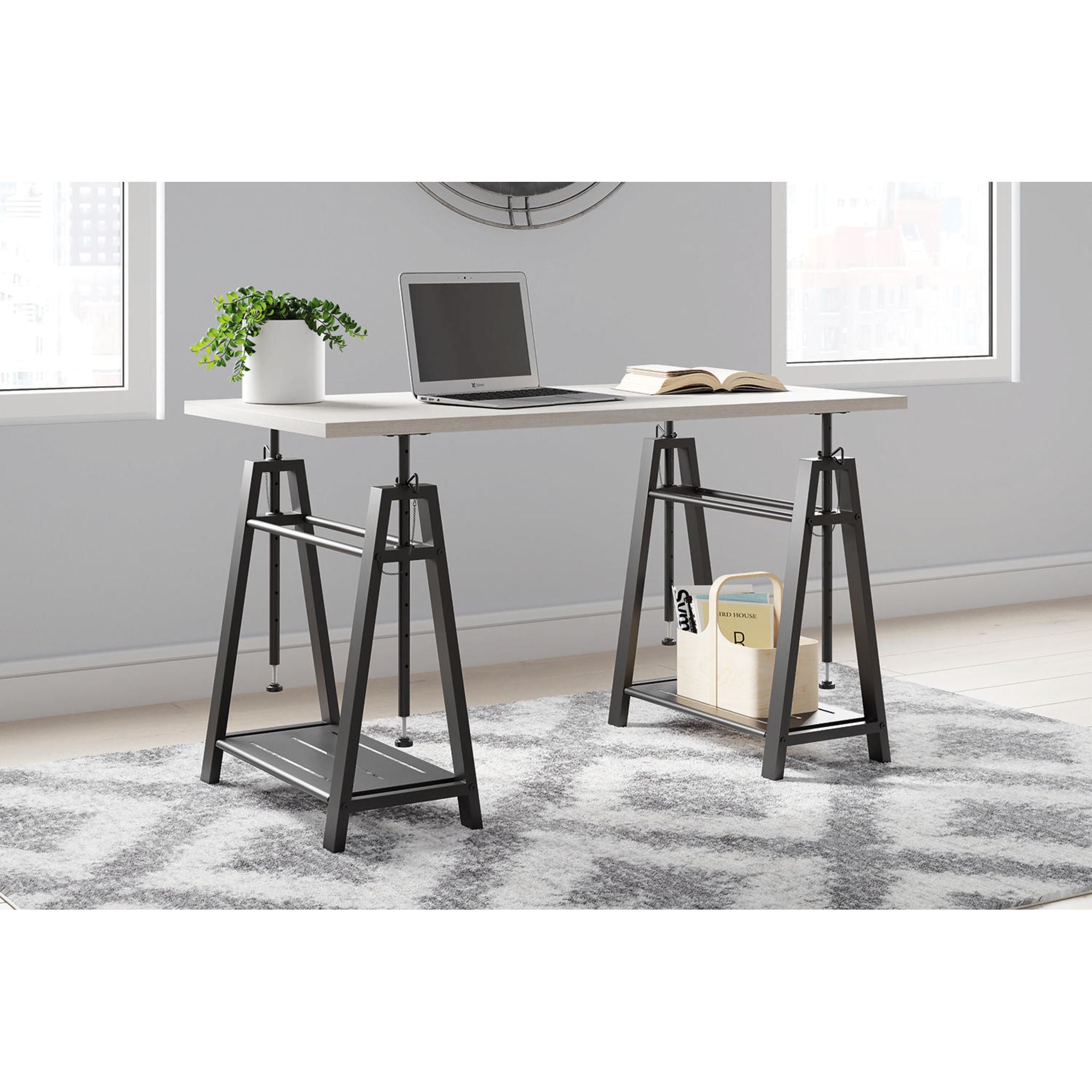 Bayflynn Adjustable Height Standing Desk - White & Black Ergonomic Office Desk for Home & Work - Perfect for Remote Work, Gaming & Study Setup