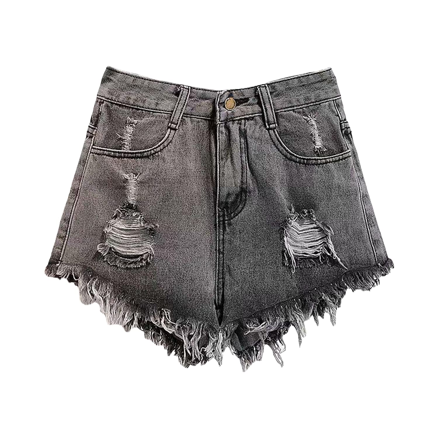 Women's High Waisted Ripped Denim Shorts - Raw Hem, Wide Leg, Distressed with Holes - Casual Summer Shorts for Women | Perfect for Beach, Music Festivals & Street Style