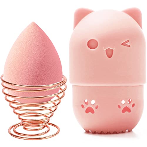 Premium Makeup Sponge Holder & Travel Case - Beauty Blender Egg Stand, Cosmetic Sponge Drying Rack for Makeup Tools Storage | Portable Organizer for Travel, Home & Salon Use (Pink)