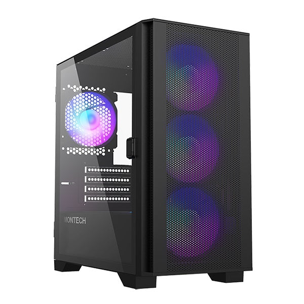 Air 100 ARGB Mesh Front Panel Swivel Tempered Glass mATX PC Case with 4x 120mm ARGB Fans & Controller - Perfect for Gaming Rigs and Custom PC Builds