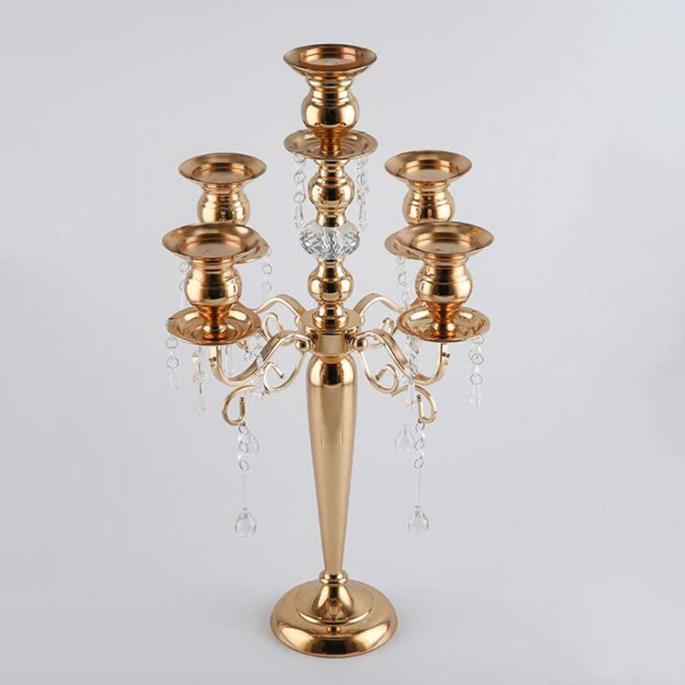 Vintage 5-Arm Metal Crystal Candelabra Set of 2 - Elegant Wedding, Hotel & Home Decor Candle Holders for Romantic Dinners, Centerpieces & Special Events