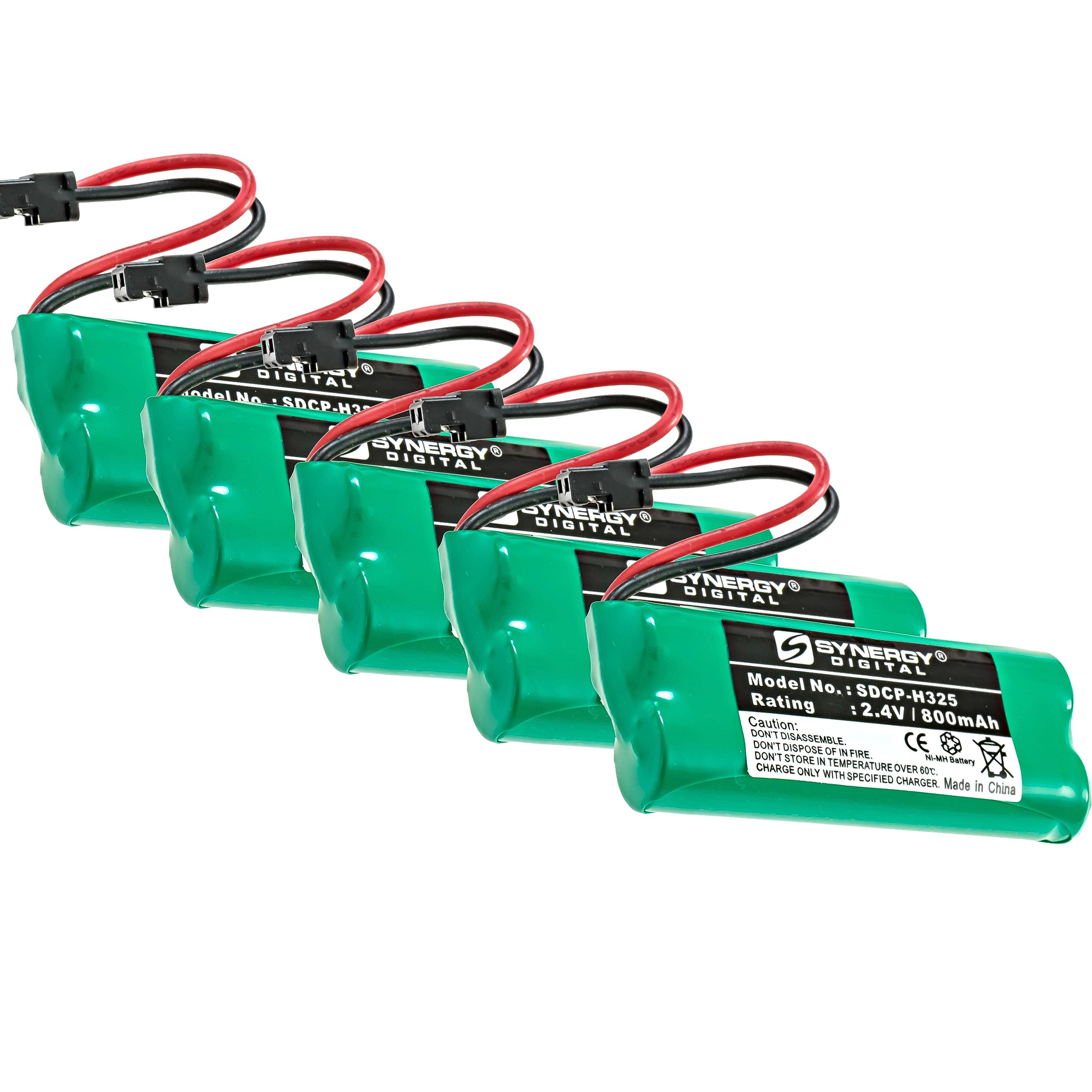Synergy Digital Cordless Phone Batteries - 5 Pack Ni-MH 2.4V 800mAh Replacement for Toshiba DECT 1060 & Uniden BT-1002 - Long Lasting Power for Home & Office Phones