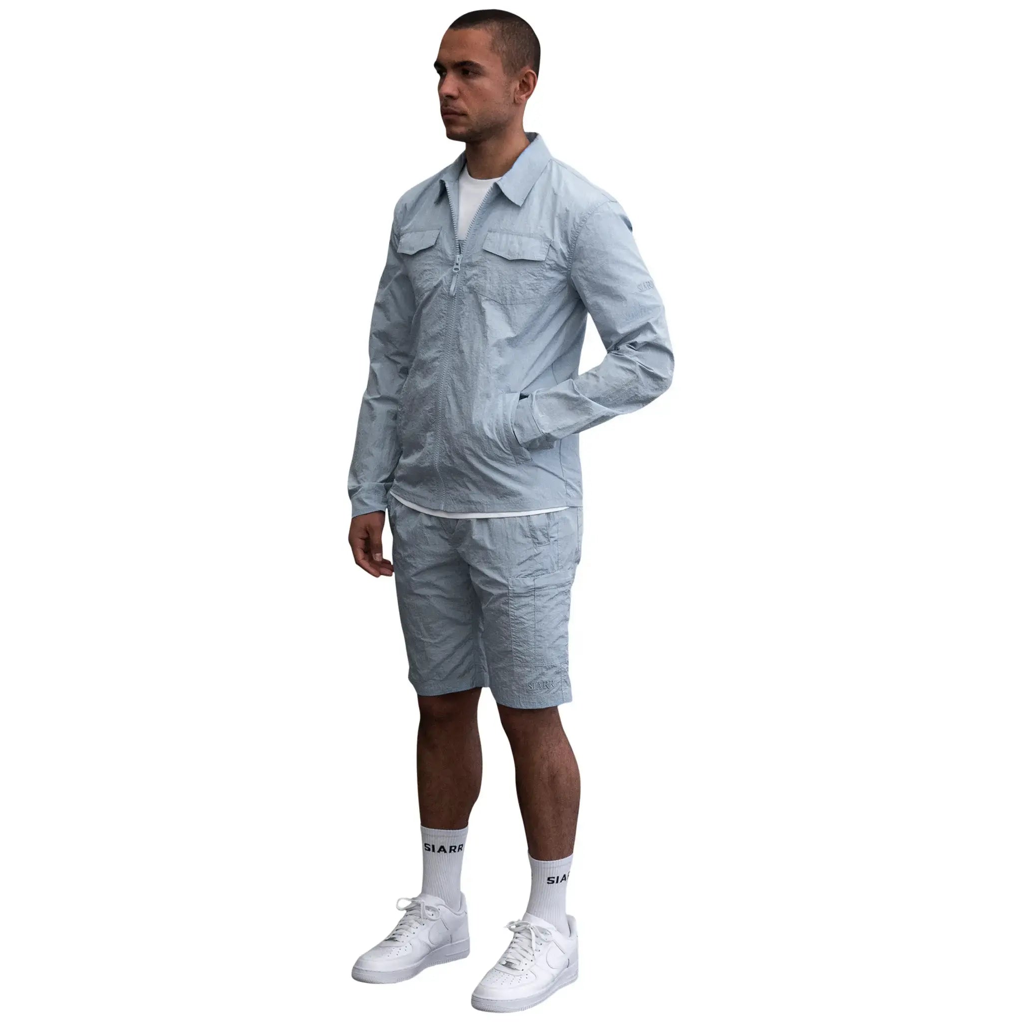 SIARR Crinkle Baby Blue Overshirt - Stylish Lightweight Jacket for Women | Perfect for Casual Outfits, Layering & Spring Fashion