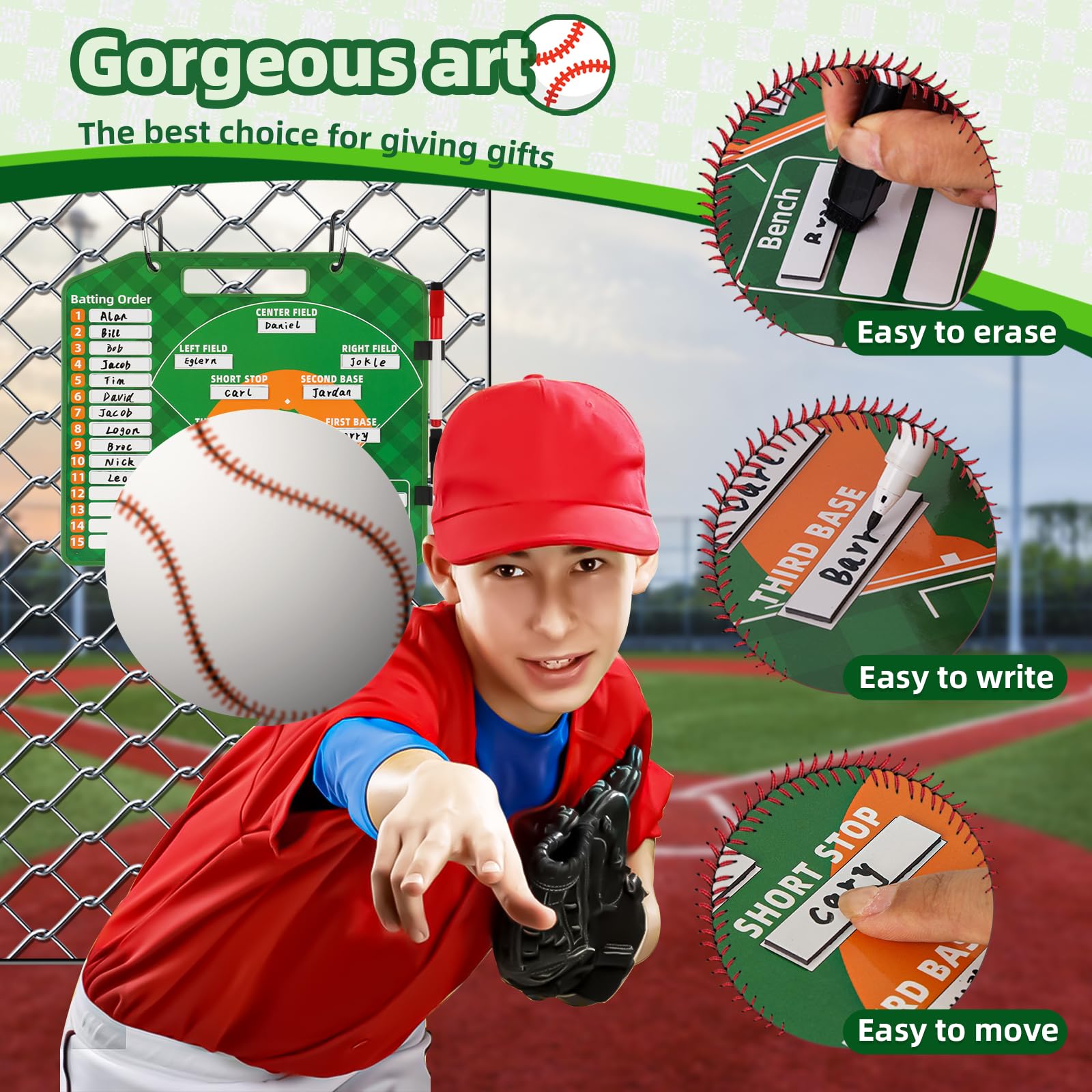 **Magnetic Baseball Lineup Board with 40 Sheets - Dry Erase Baseball Lineup Cards & Clipboard for Coaches | Perfect for Dugout, Practice, and Game Day Organization**