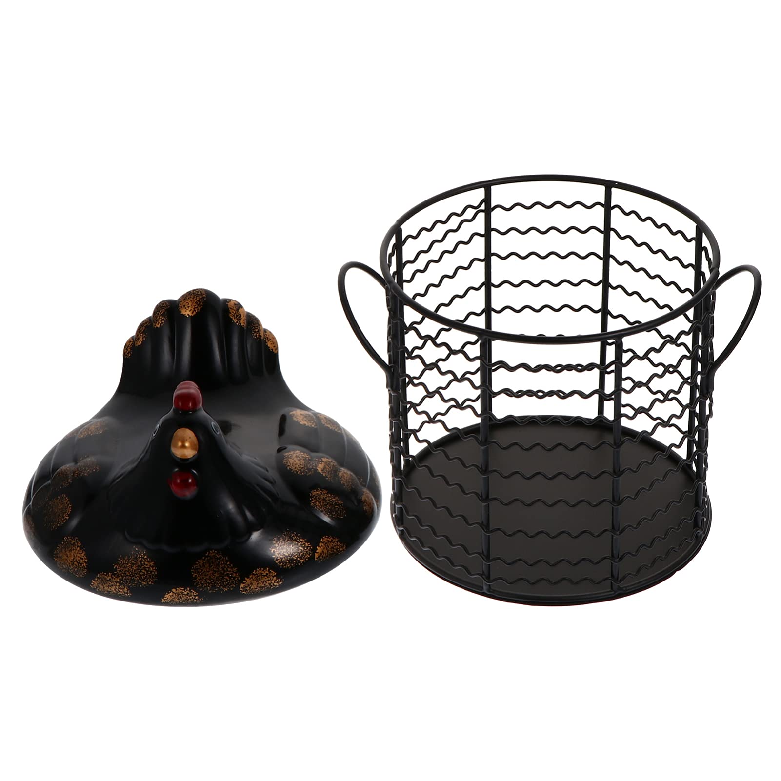 DOITOOL Metal Wire Egg Basket with Ceramic Chicken Top - Rustic Farmhouse Egg Storage Holder, Fruit Basket for Kitchen Counter, Dining Table & Farmhouse Decor - Perfect for Easter, Thanksgiving & Home Organizing