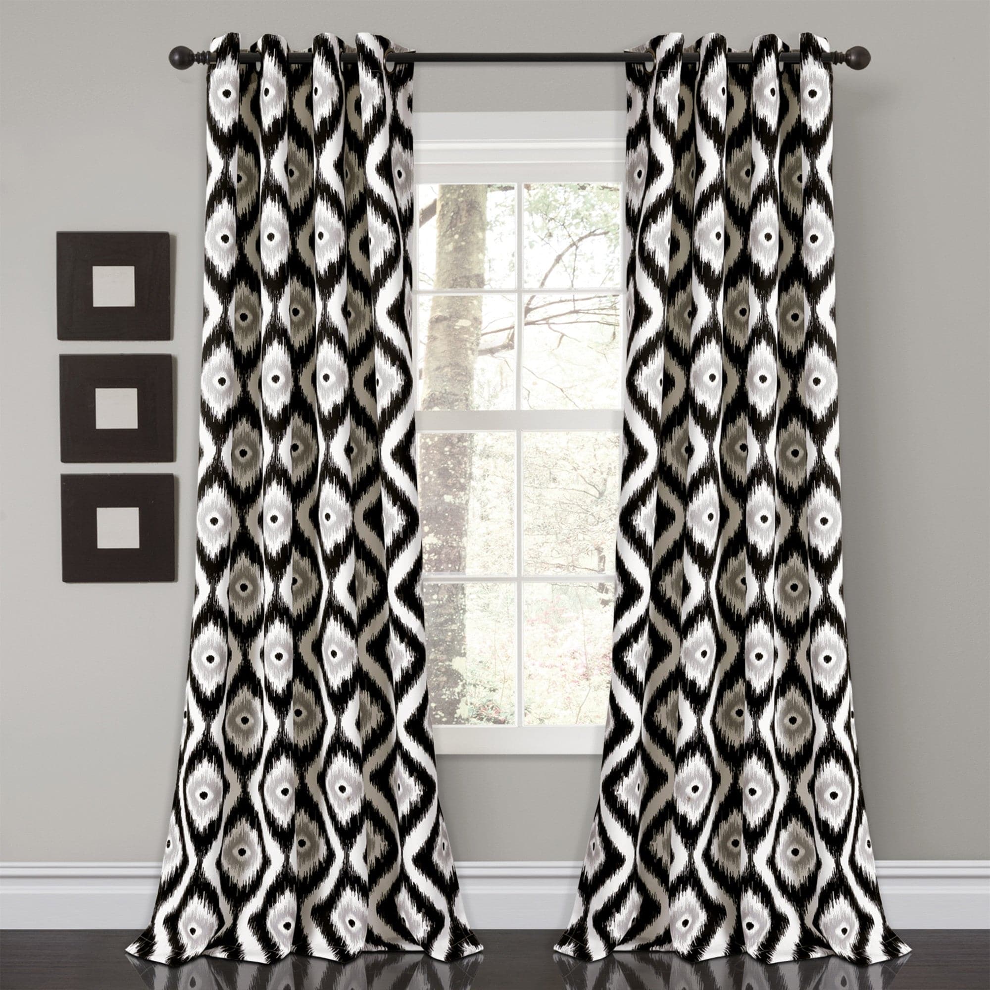 Premium Diamond Ikat Light Filtering Window Curtain Set - Elegant Sheer Drapes for Living Room & Bedroom - Soft Sunlight & Privacy Control