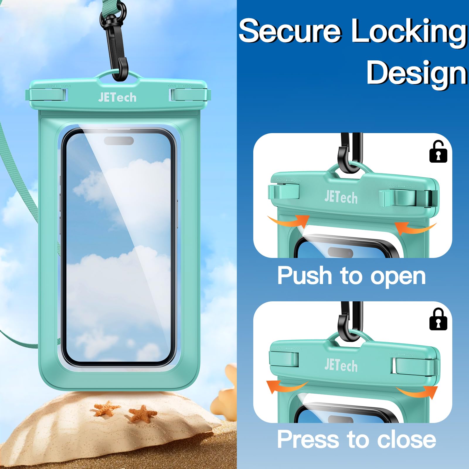 JETech Waterproof Phone Pouch Case for iPhone 16/15/14/13 Pro Max & Samsung Galaxy S24/S23 Ultra (Up to 7.2 Inch) - 2 Pack with Lanyard (Black+Green) - Perfect for Swimming, Beach, Rain & Outdoor Activities