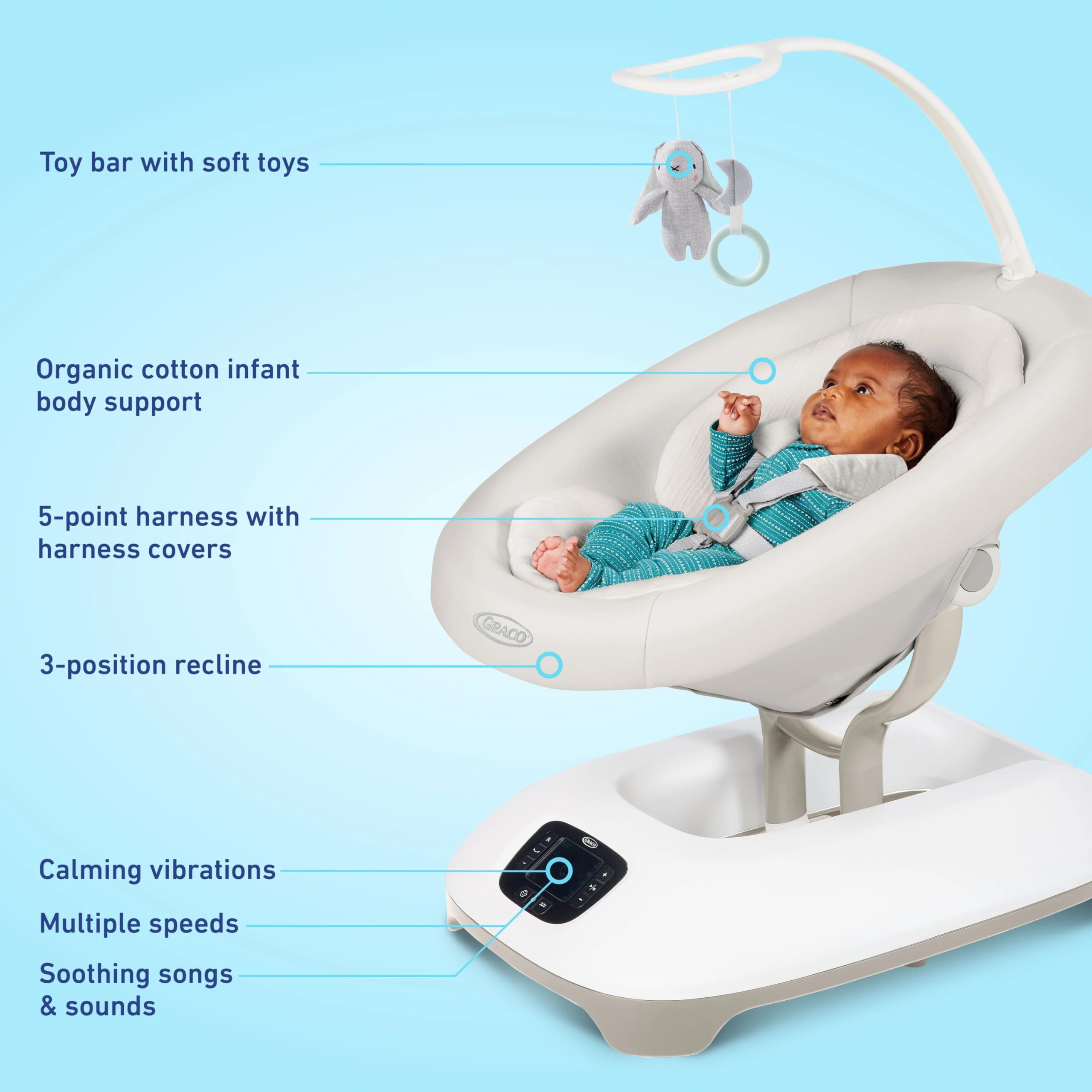 Graco SmartSense Baby Swing with Cry Detection Technology - Automatic Soothing Motion for Newborns & Infants - Perfect for Nursery, Daycare & Travel Use