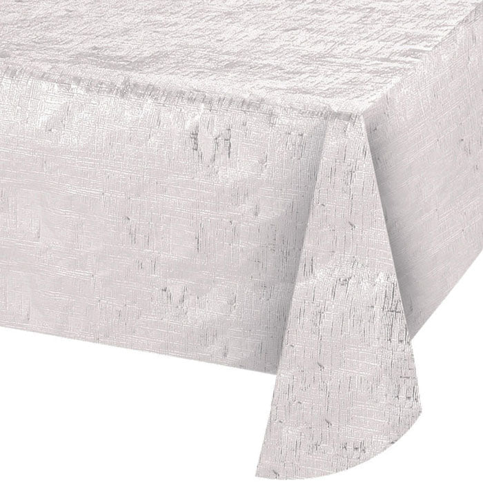 12-Piece Bulk Opalescent White Metallic Table Covers - Disposable Party Decor for Weddings, Birthdays & Events