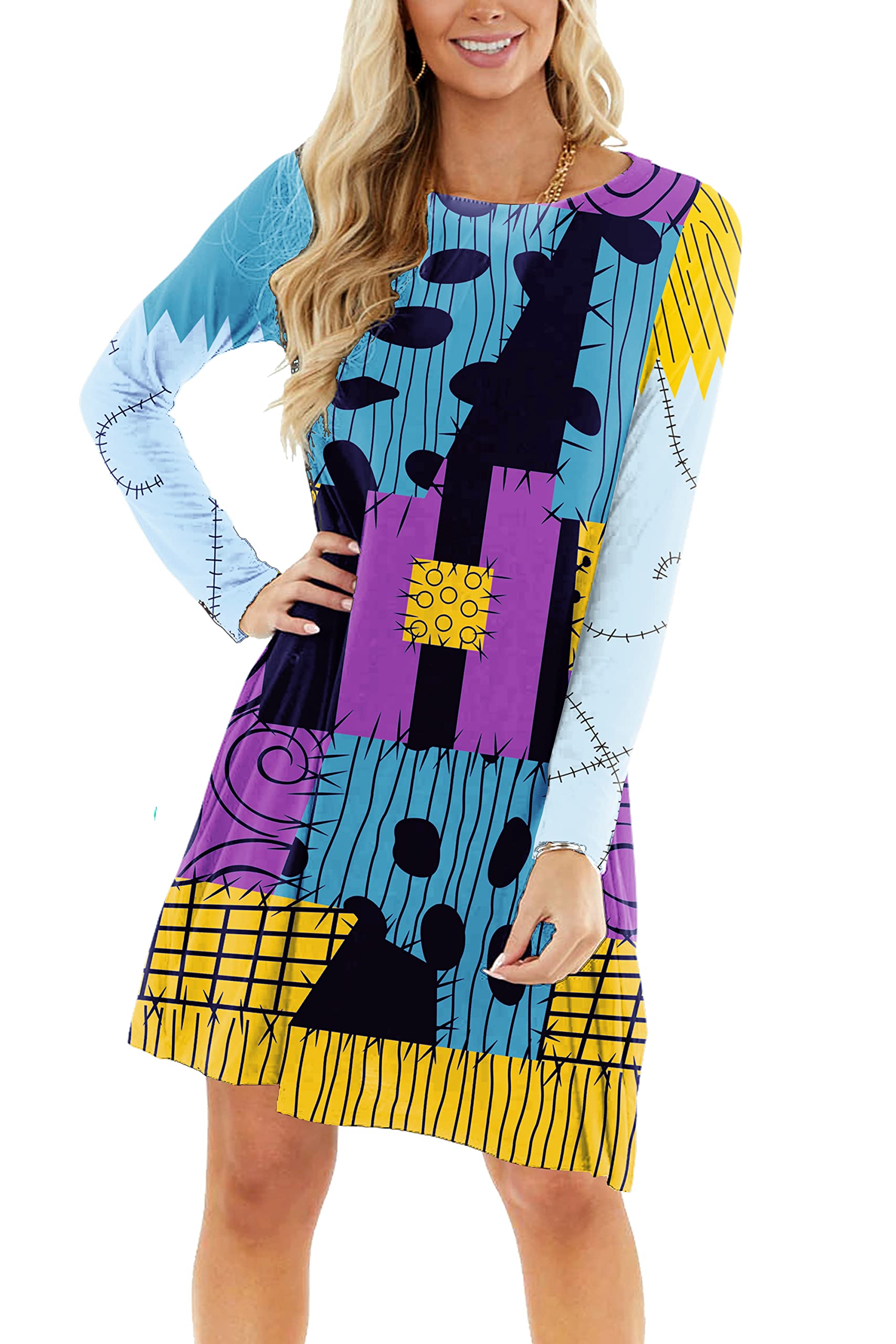 Deerose Women's Halloween Costume Dress with Pockets - Funny Long Sleeve Party Outfit for Halloween, Cosplay, and Themed Events