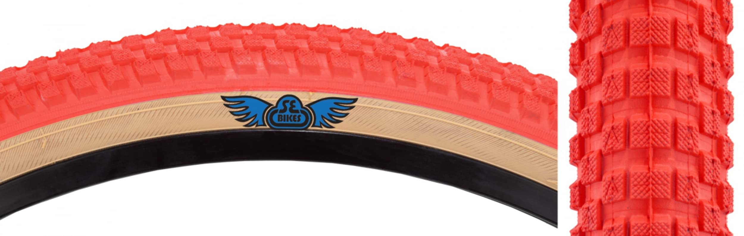 SE Bikes 24x2.0 CUB RED/TAN 27TPI Wire Bead Tire - Premium BMX & Cruiser Bike Tires for Street Riding, Commuting & Urban Cycling
