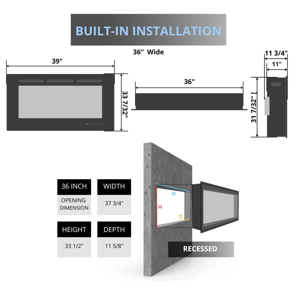 SimpliFire SF BI30 EB 30-Inch Built-In Electric Fireplace - Modern Heating Solution for Living Rooms, Bedrooms & Offices