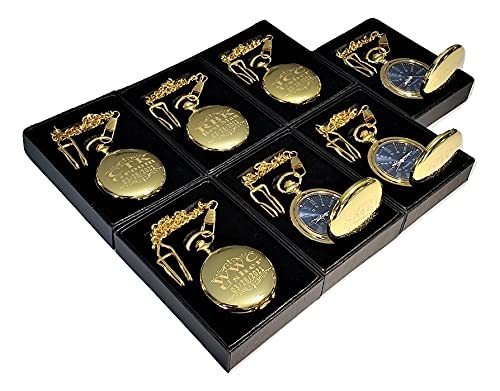 8 Custom Engraved Vintage Pocket Watches with Stainless Steel Chains & Gift Box - Perfect for Weddings, Groomsmen, Best Man Gifts (Black) - Ideal for Anniversary, Graduation & Special Occasion Presents