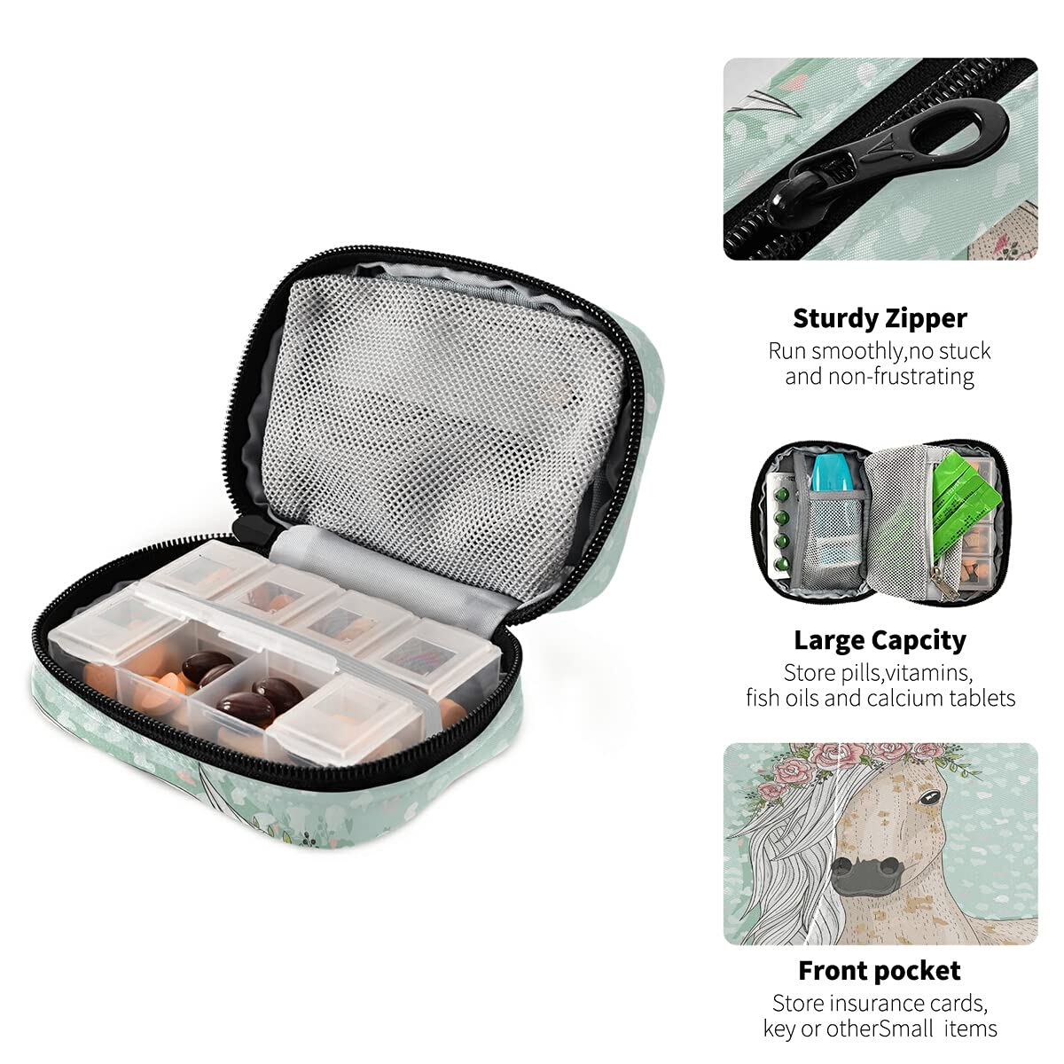 Adorable Floral Horse Fairy Tale Pill Case - Portable Medicine Organizer for Vitamins & Supplements | Perfect for Travel, Home, and Office Use