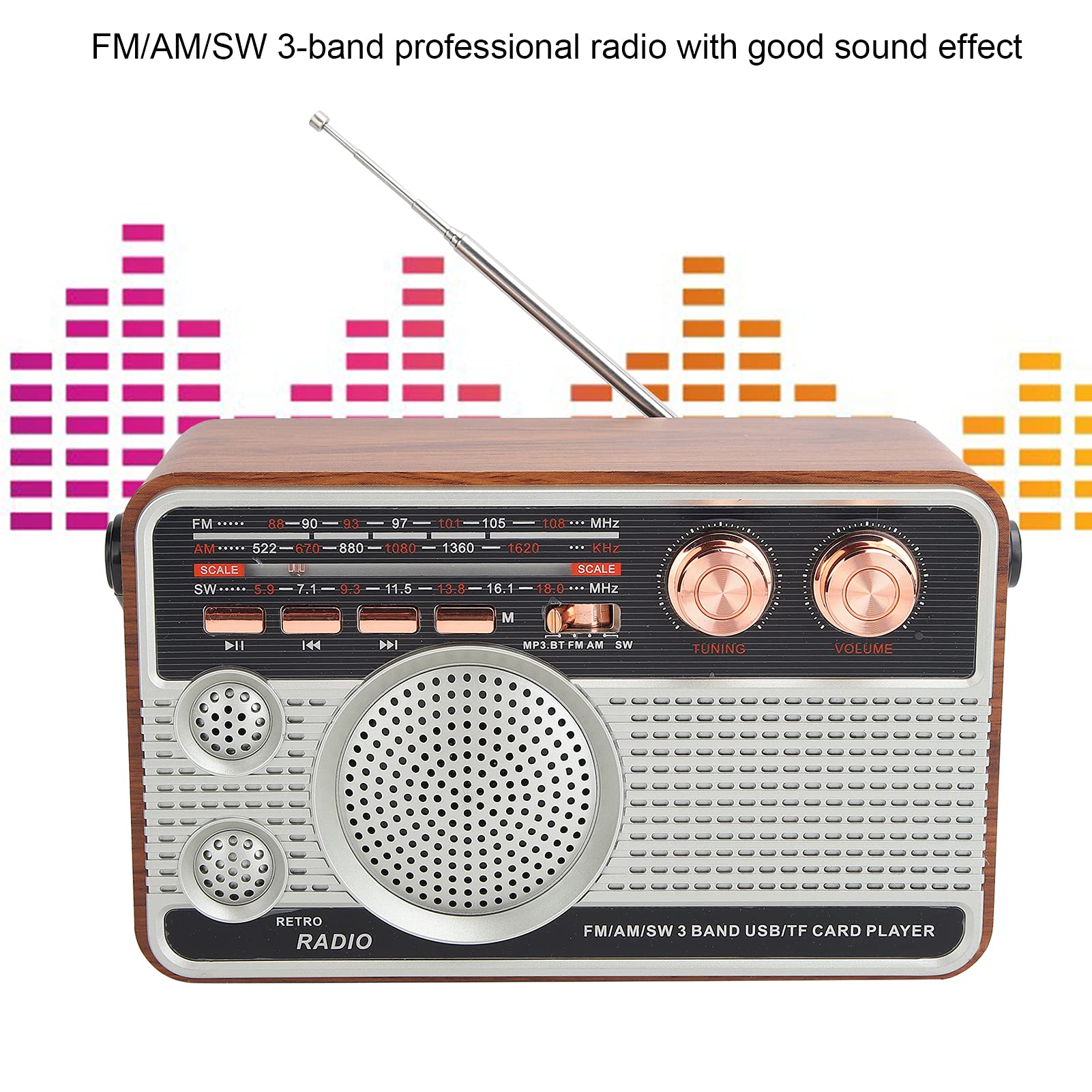 Portable FM/AM/SW Bluetooth Radio Speaker with USB Rechargeable Battery - Retro Style Wireless Radio for Home, Office, Travel | Supports USB/Memory Card Playback & Hands-Free Calling