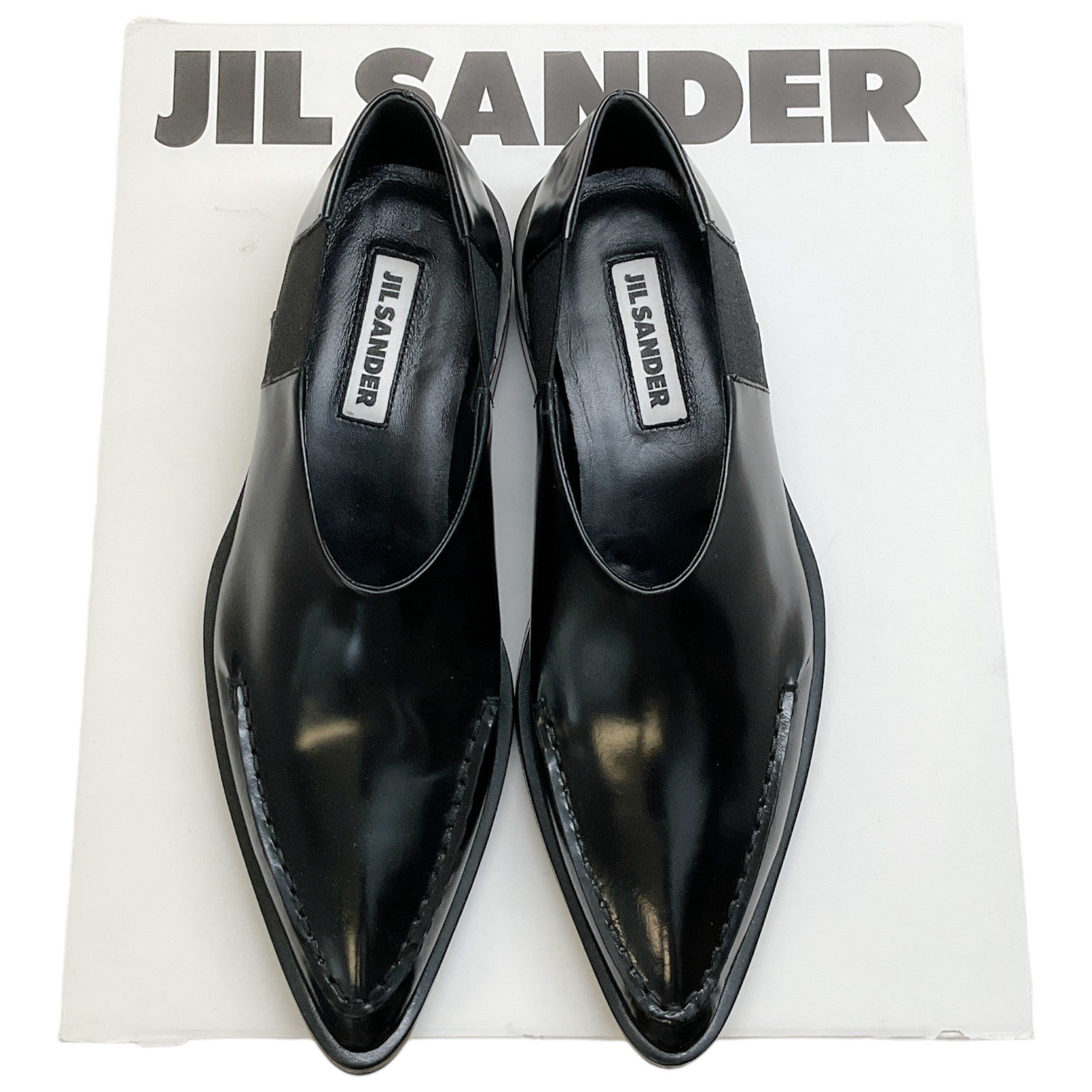 Jil Sander Black Leather Pointed Toe Flat Loafers for Women - Classic Comfortable Slip-On Shoes for Office, Business & Casual Wear