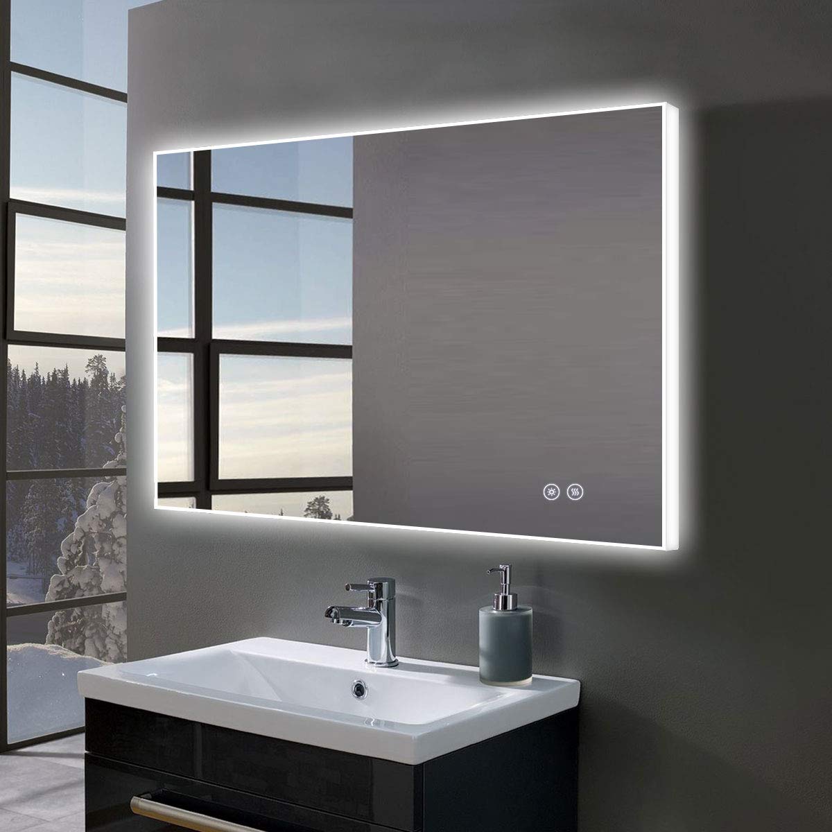 DECORAPORT 36 x 28 Inch Frameless LED Bathroom Mirror with Touch Control, Anti-Fog, Dimmable Light & IP44 Waterproof - Perfect for Modern Bathrooms, Vanities and Small Spaces (Model D-D413-3628)