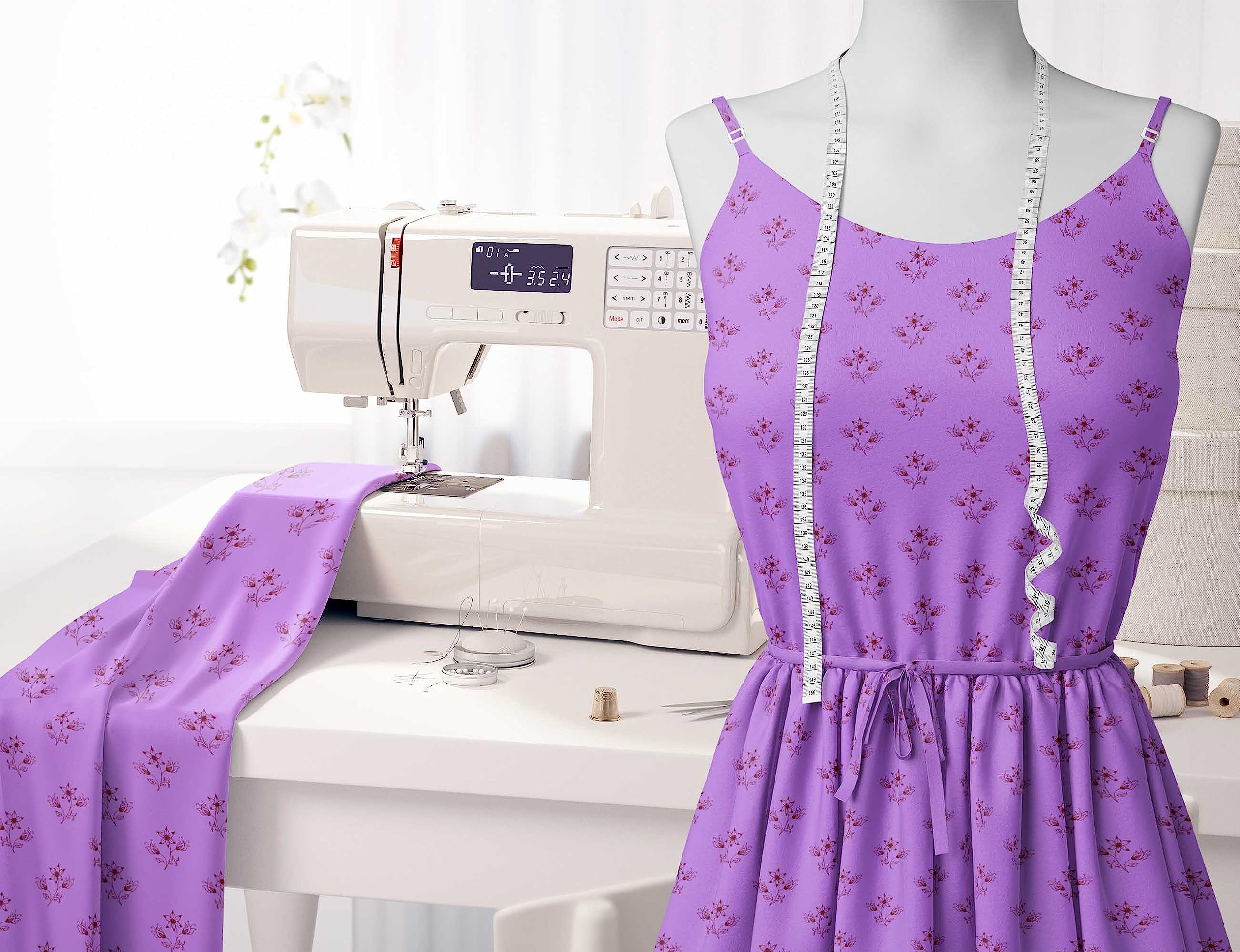Soimoi Moss Georgette Purple Fabric by The Yard - 42 Inch Wide Printed Fabric with Artistic Leaf & Floral Design for Dresses, Curtains, DIY Crafts - Elegant Home Decor & Fashion Material