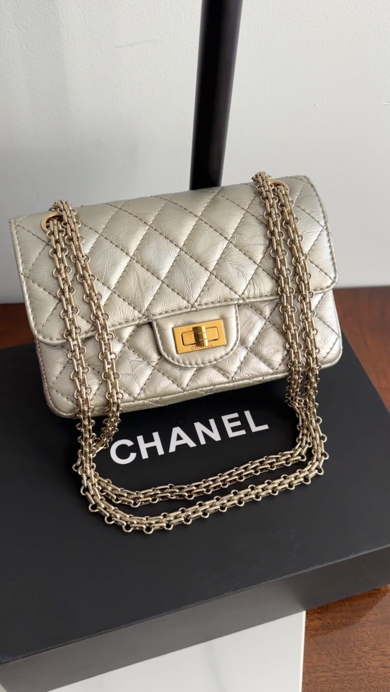 Chanel Silver Aged Leather Mini 2.55 Reissue Flap Bag - Vintage Luxury Handbag for Women, Perfect for Evening Parties & Special Occasions