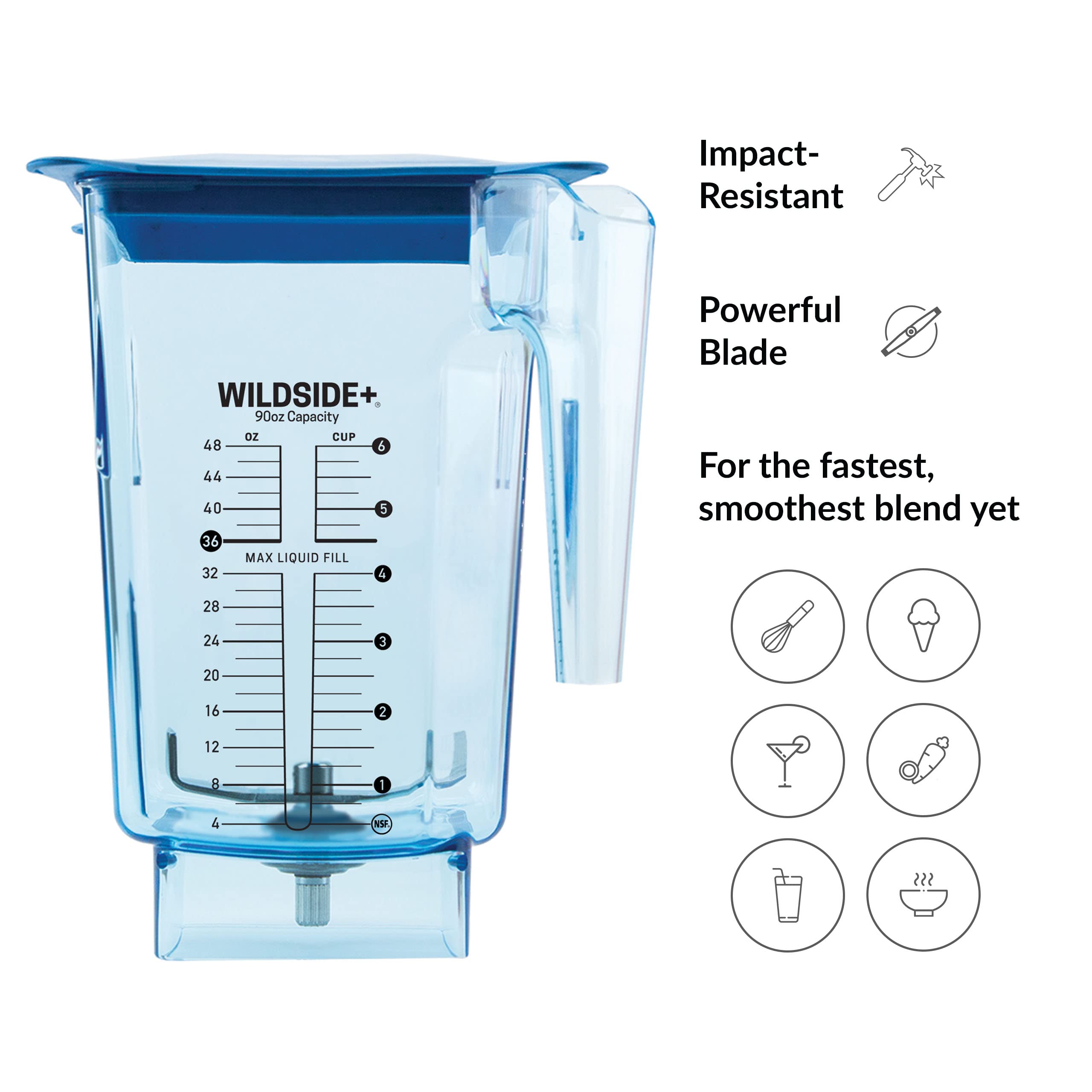 Blendtec 90 oz WildSide Commercial Blender Jar - 5-Sided Design Replacement Pitcher for Blendtec Blenders - 36 oz Blending Capacity - Blue - Perfect for Smoothies, Soups & Nut Butters
