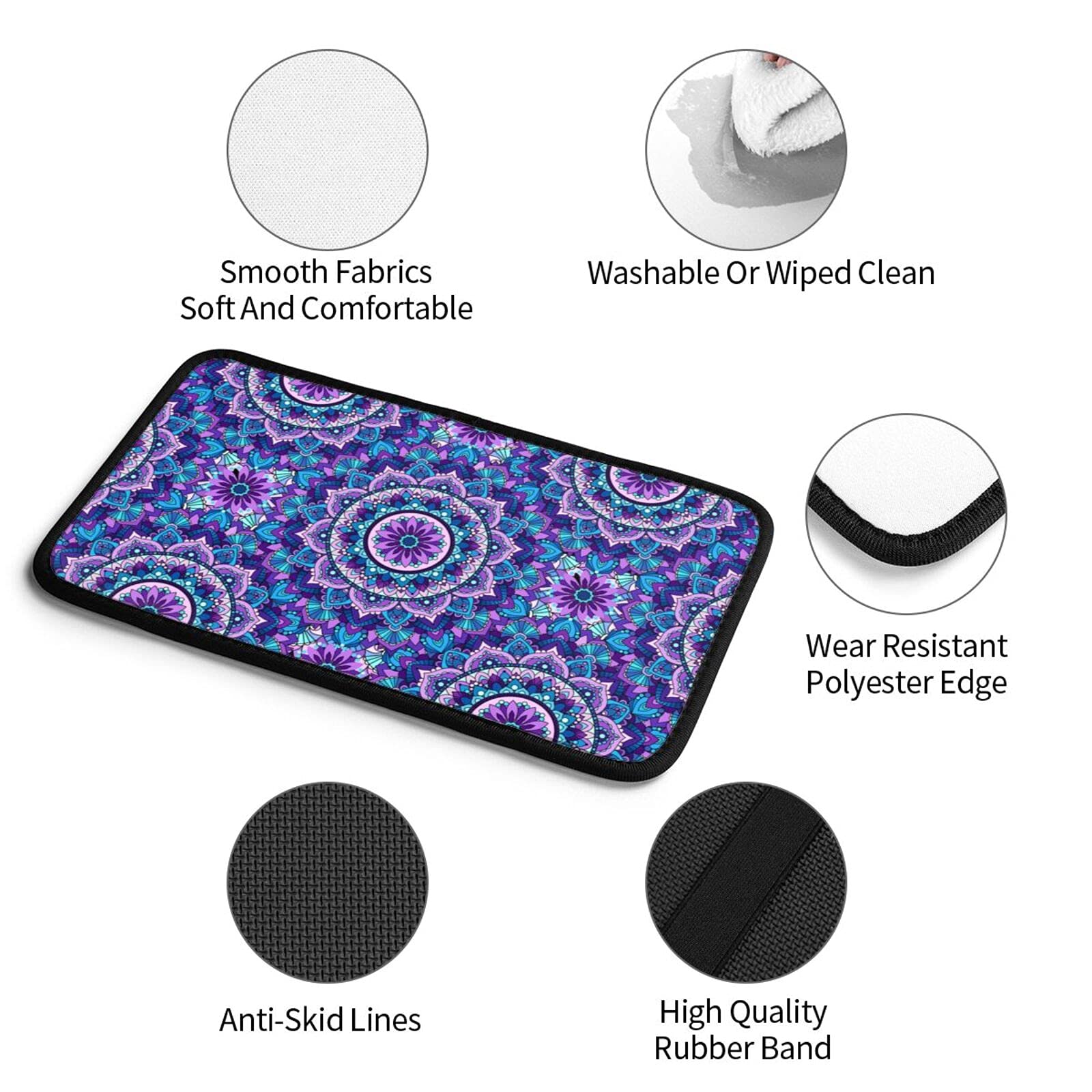 Purple Mandala Flowers Car Center Console Cover Pad - Soft Armrest Cushion for Comfort & Style - Universal Fit for Most Vehicles - Perfect for Road Trips, Commuting & Car Decor