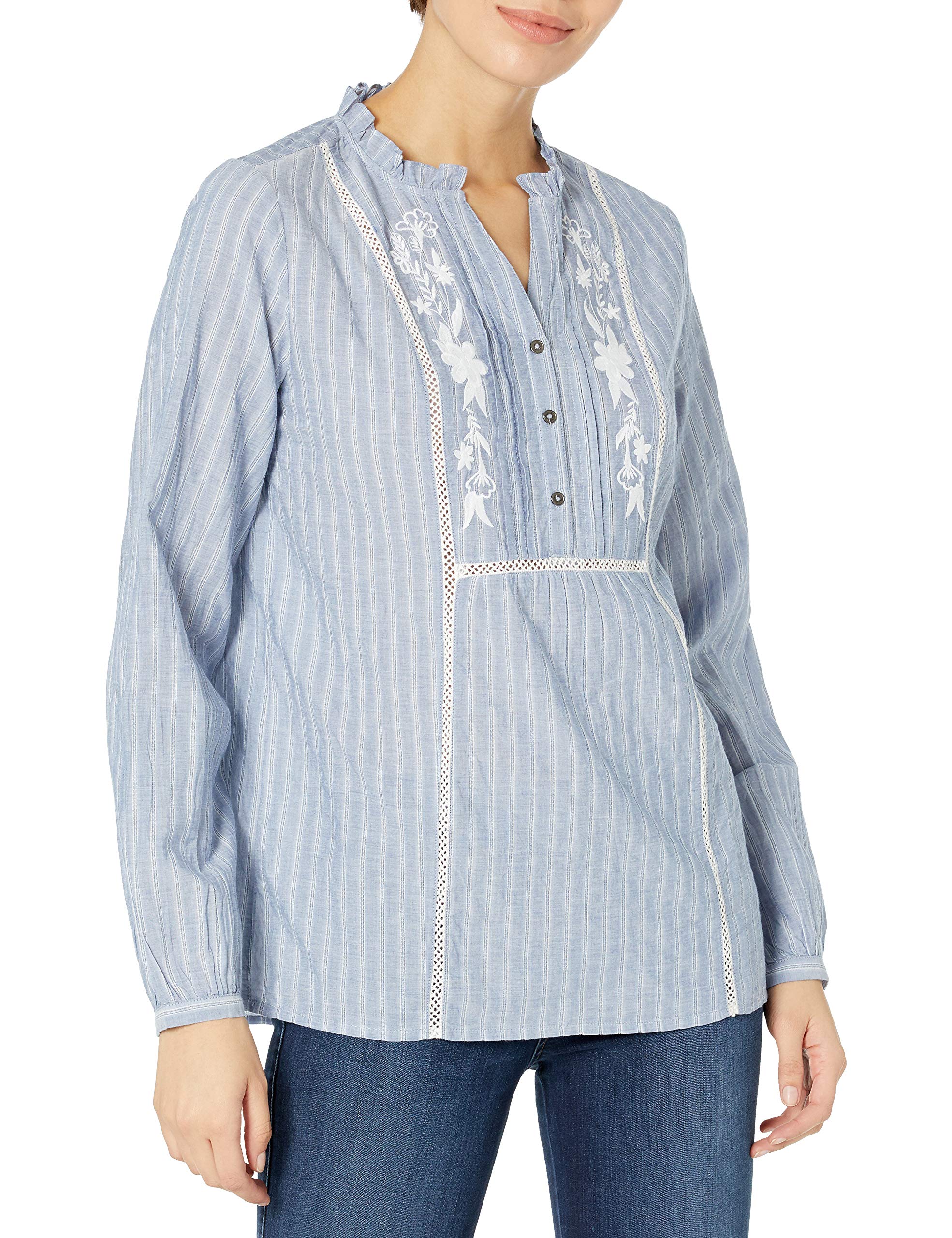 Vintage American Blues Women's Ella Embroidered Long Sleeve Blouse - Floral Boho Top for Casual Wear, Date Night & Office Outfits