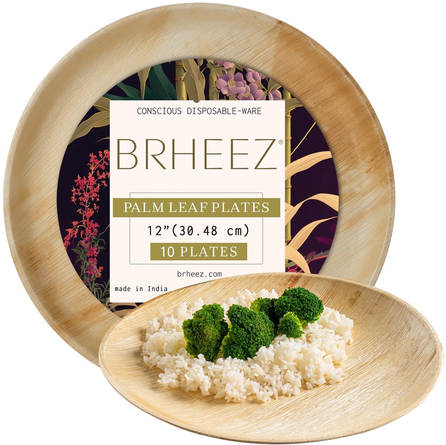 Eco-Friendly 12 Inch Bamboo Plates - 10 Pack Compostable Palm Leaf Disposable Platters for Parties, Picnics & Events | Heavy Duty Biodegradable Dinnerware for Sustainable Living